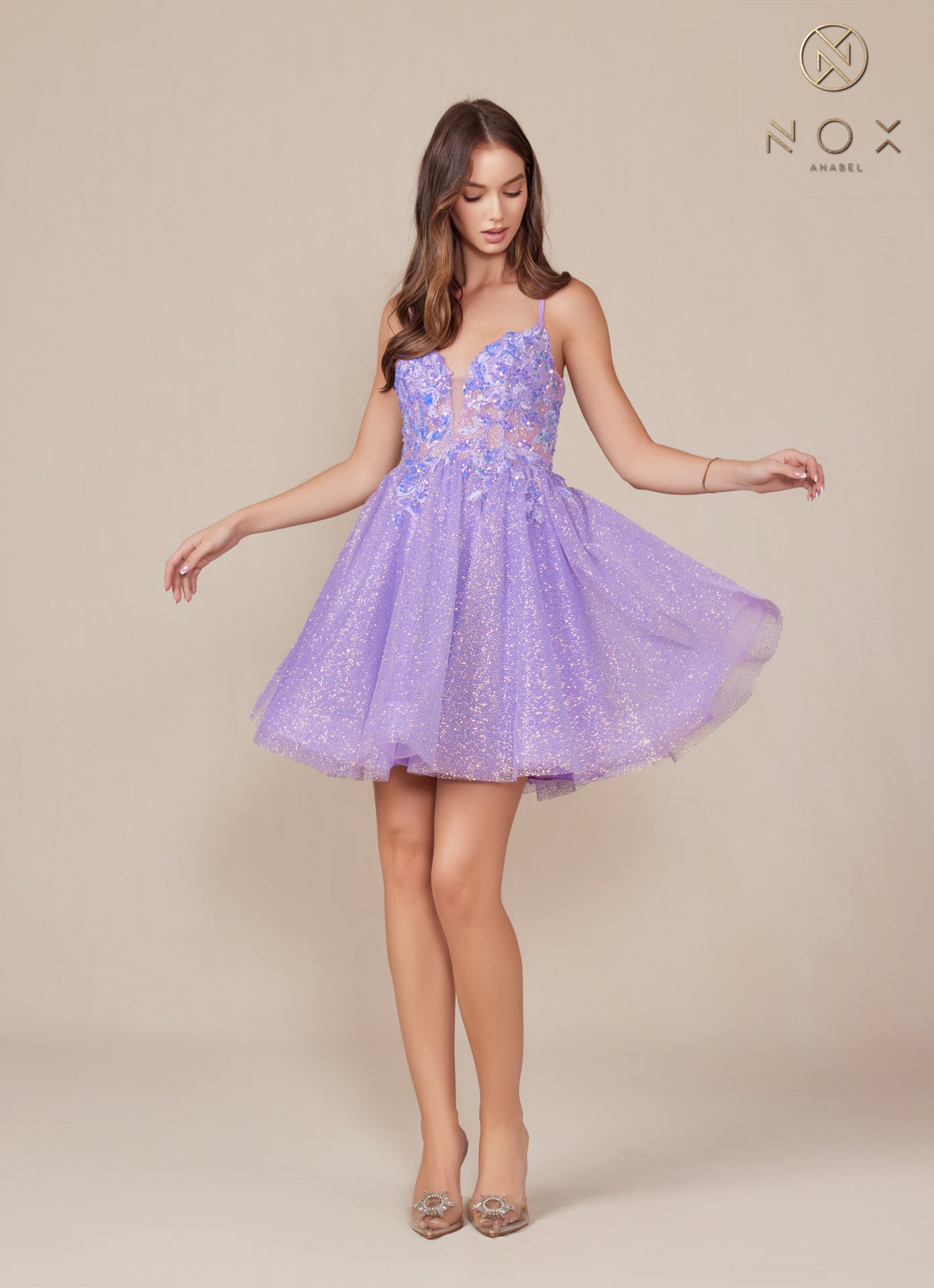 Nox Anabel -E901 Applique Sequin A-Line Short Dress