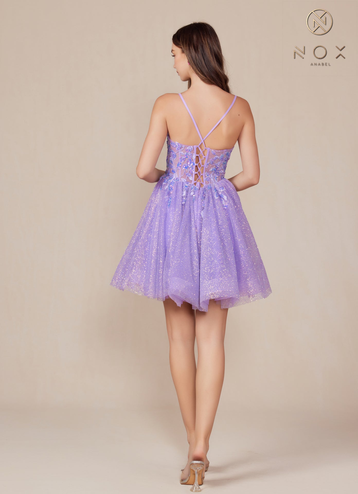 Nox Anabel -E901 Applique Sequin A-Line Short Dress