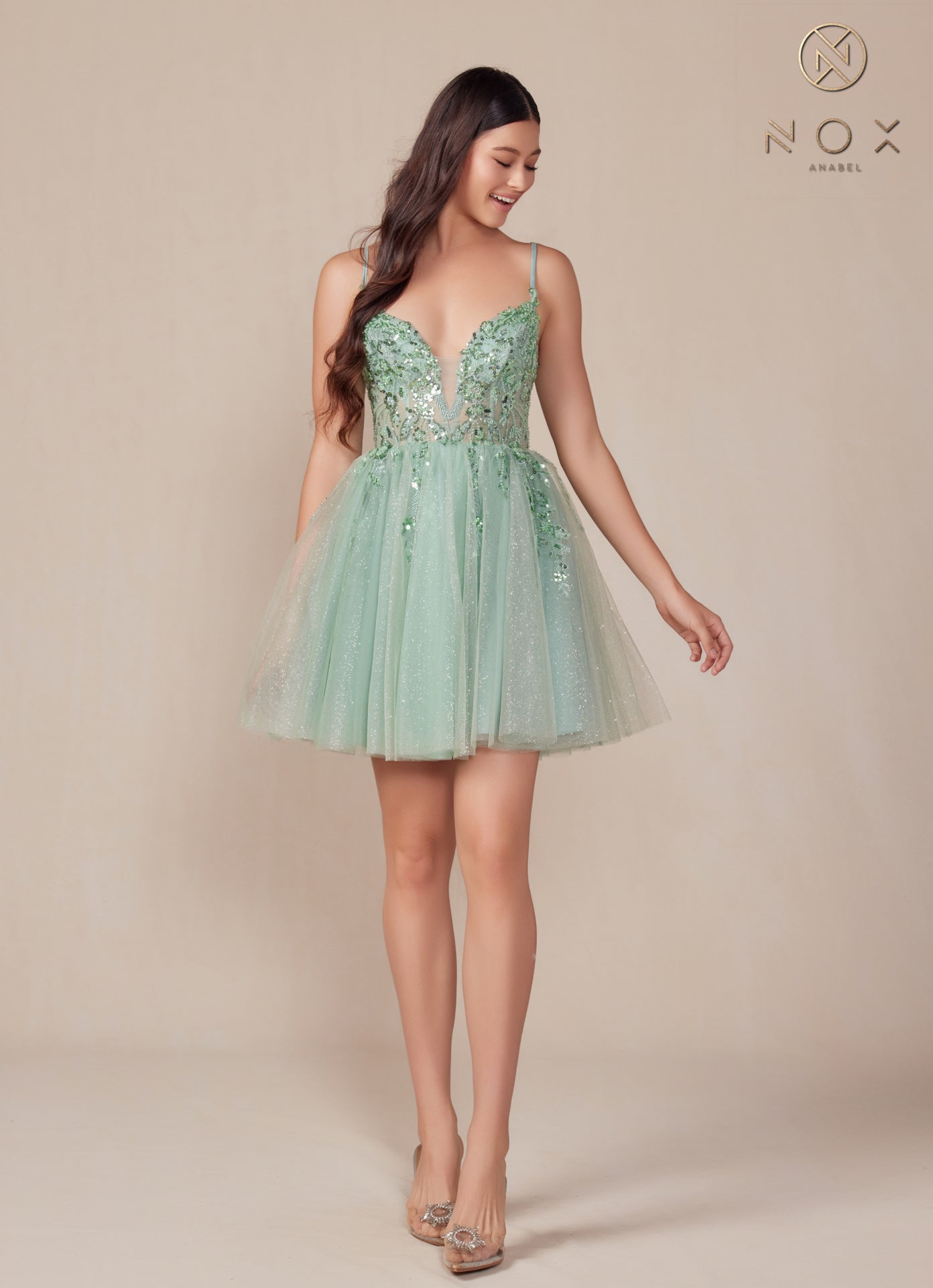 Nox Anabel -E902 Applique Embroidered Sequin A-Line Short Dress