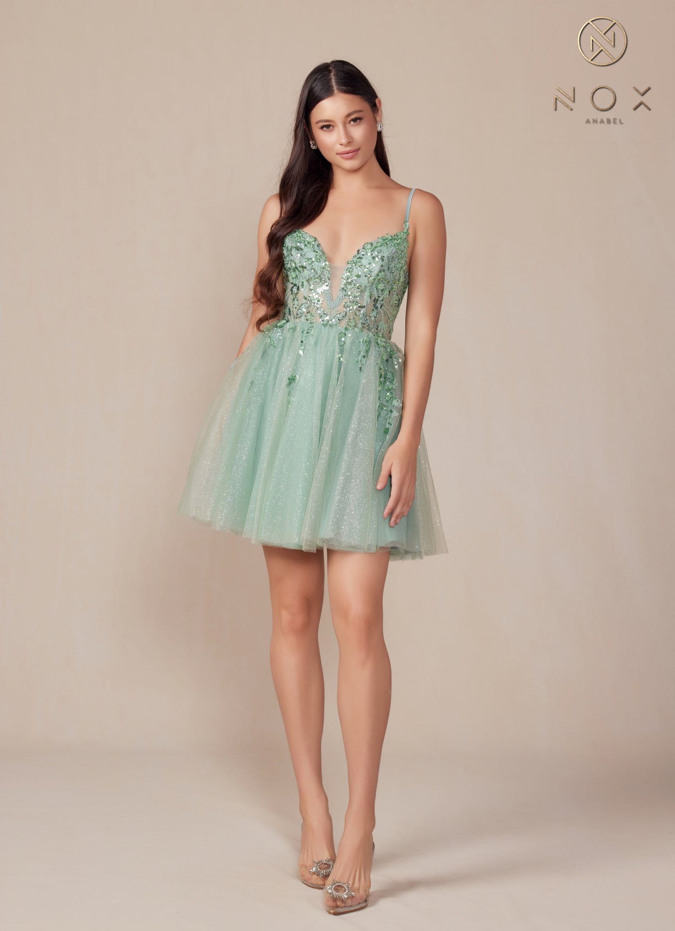 Nox Anabel -E902 Applique Embroidered Sequin A-Line Short Dress