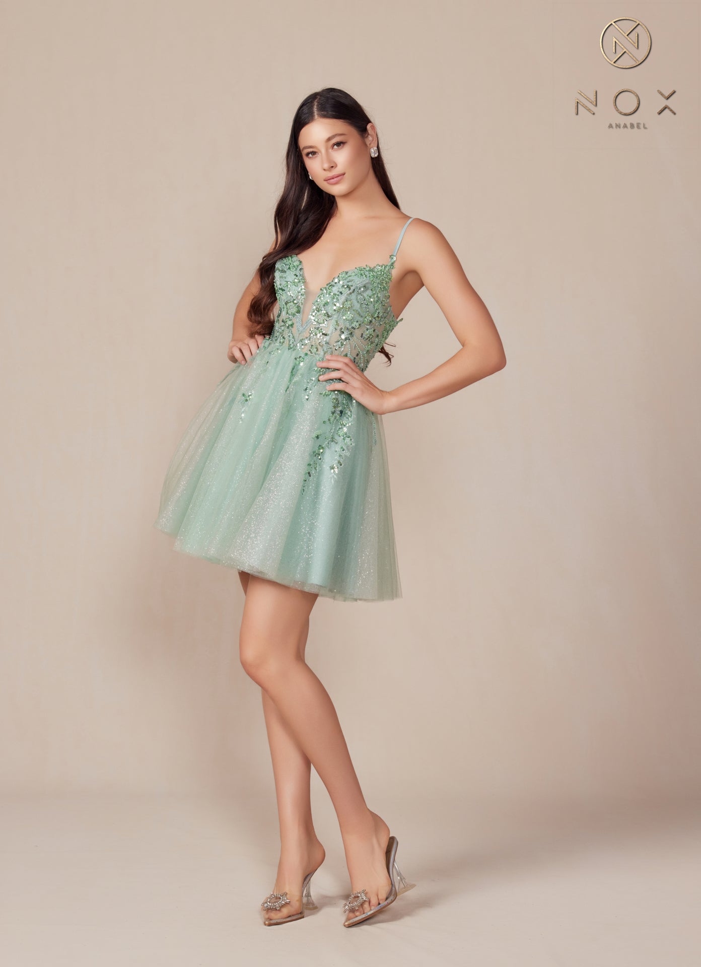 Nox Anabel -E902 Applique Embroidered Sequin A-Line Short Dress