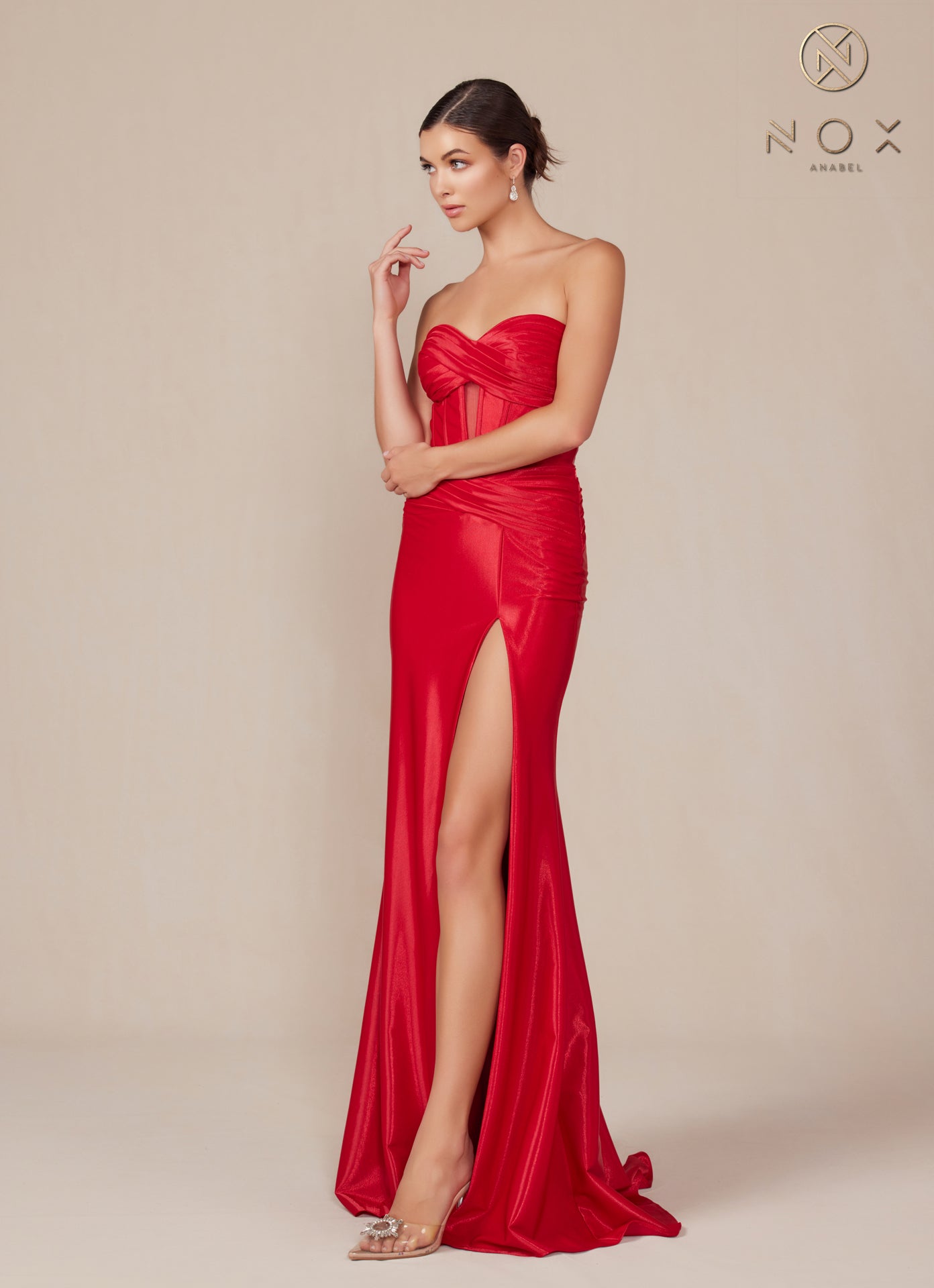 Nox Anabel -T1489 Sweetheart Strapless Draped Satin Dress