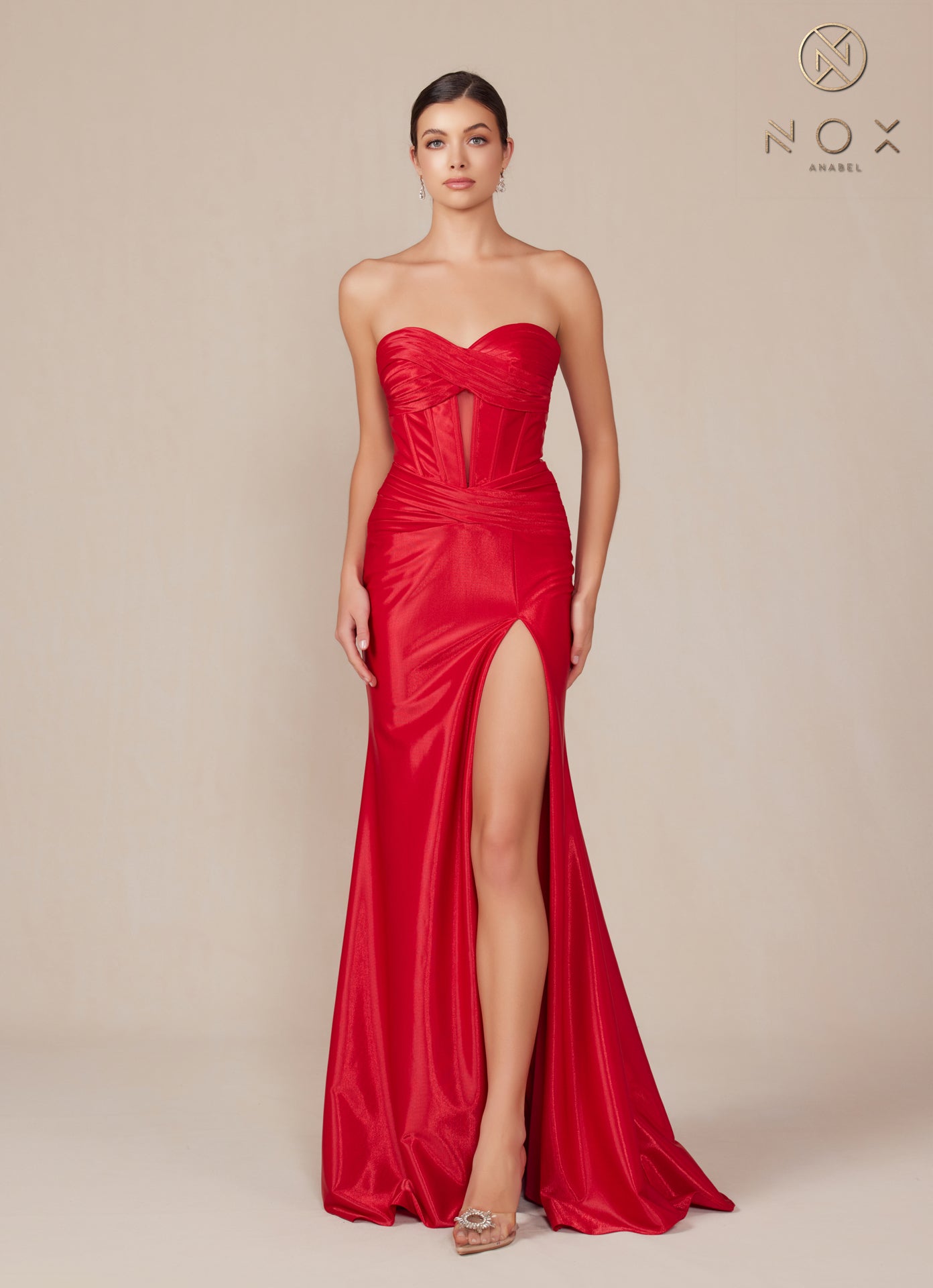 Nox Anabel -T1489 Sweetheart Strapless Draped Satin Dress