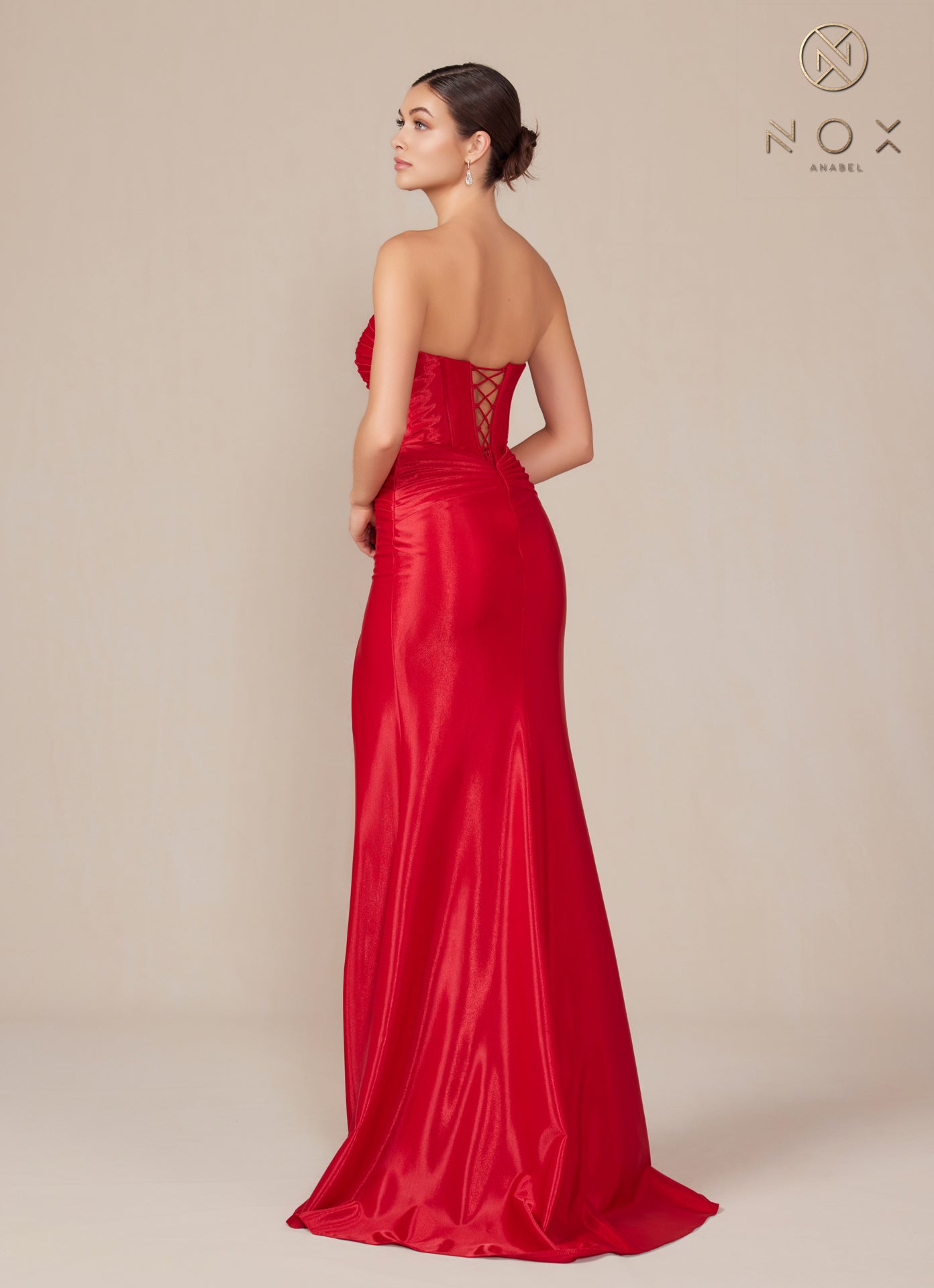 Nox Anabel -T1489 Sweetheart Strapless Draped Satin Dress