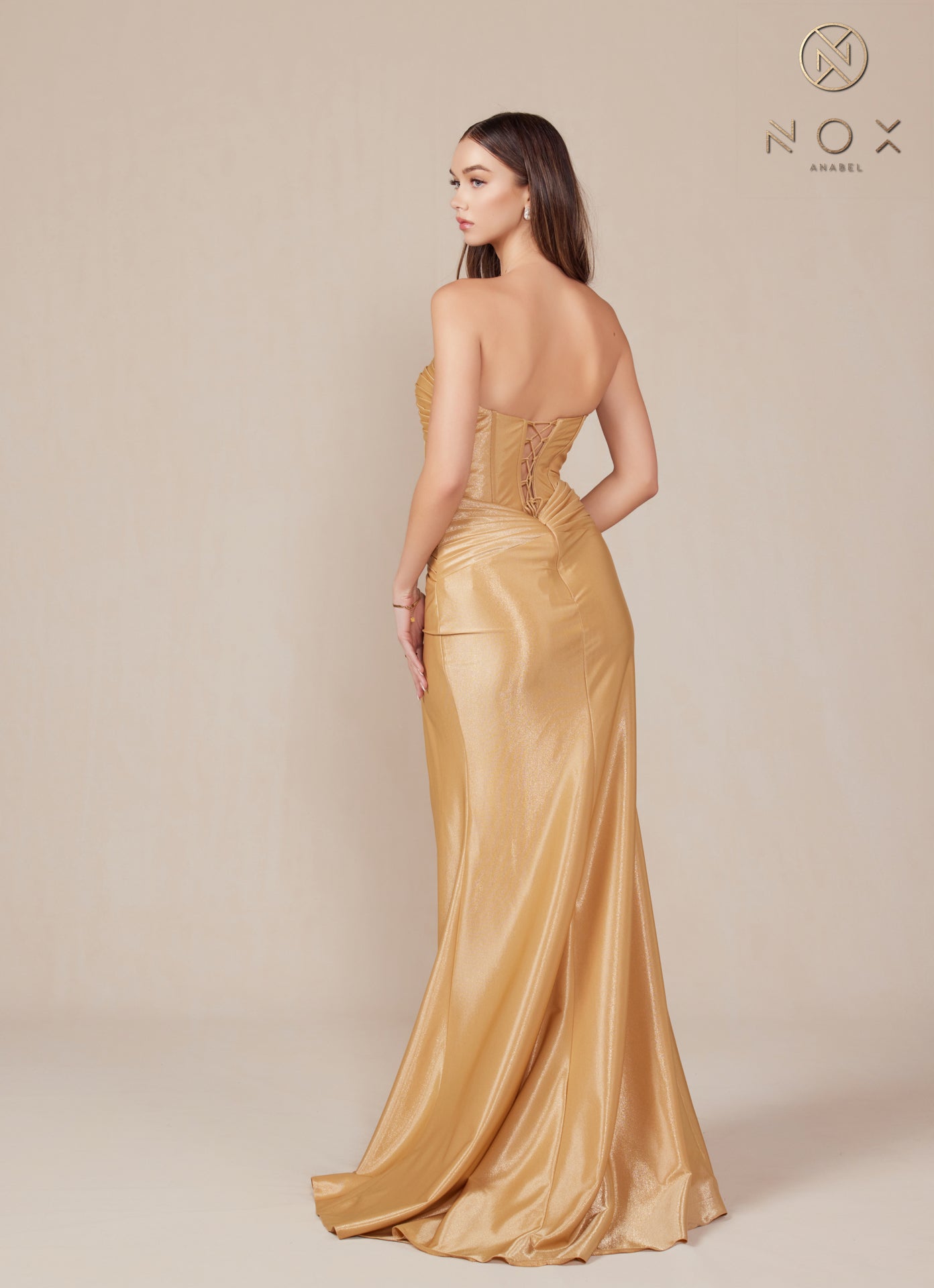 Nox Anabel -T1489 Sweetheart Strapless Draped Satin Dress