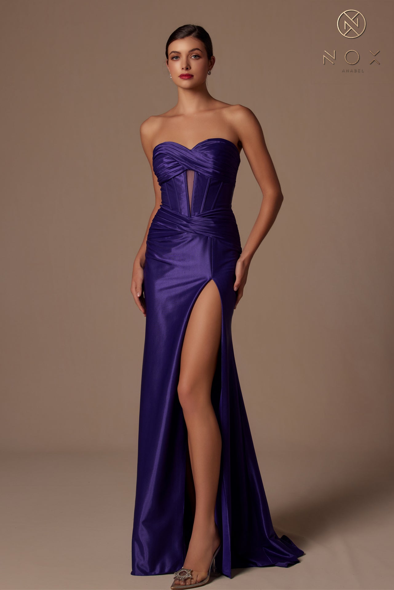 Nox Anabel -T1489 Sweetheart Strapless Draped Satin Dress