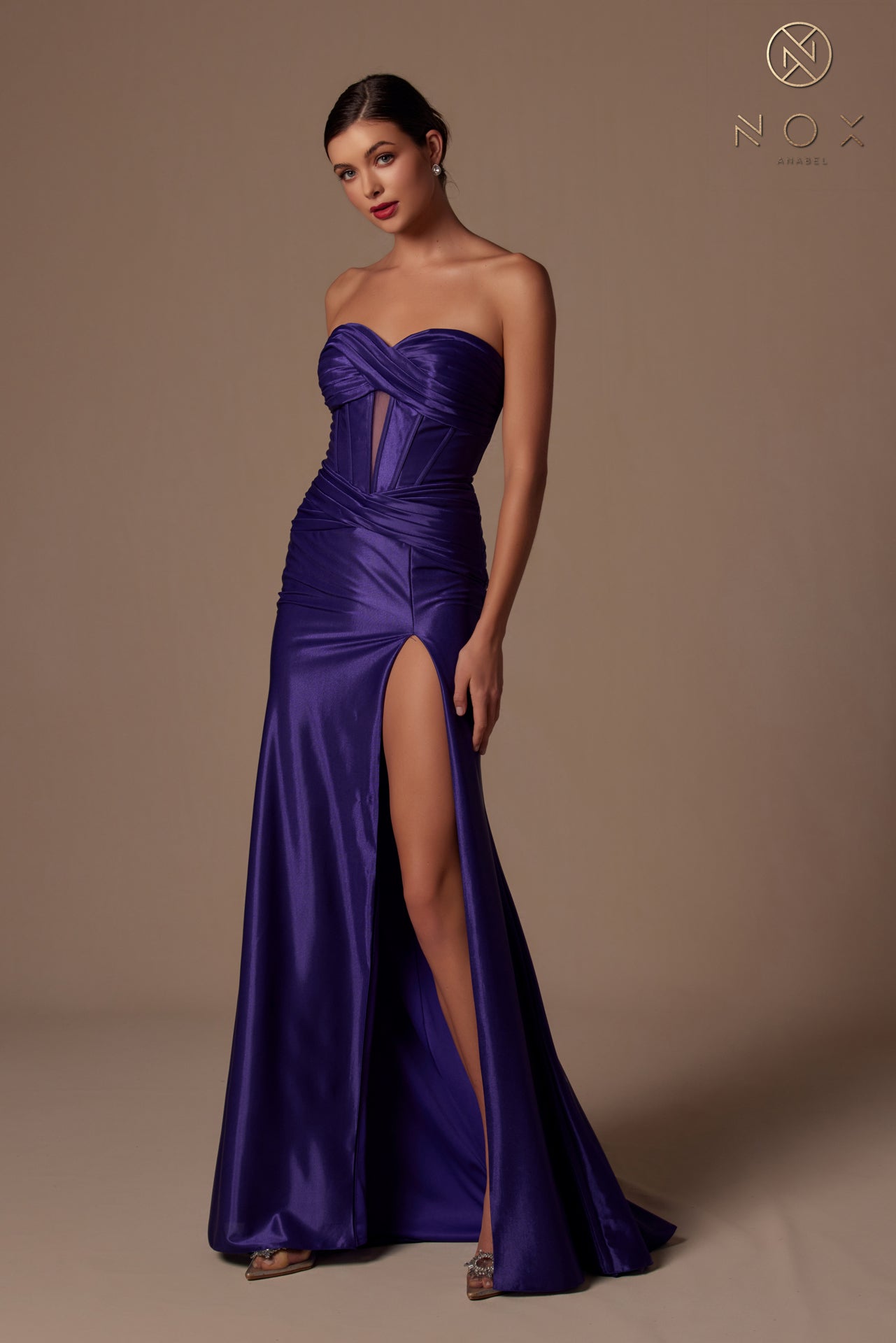 Nox Anabel -T1489 Sweetheart Strapless Draped Satin Dress