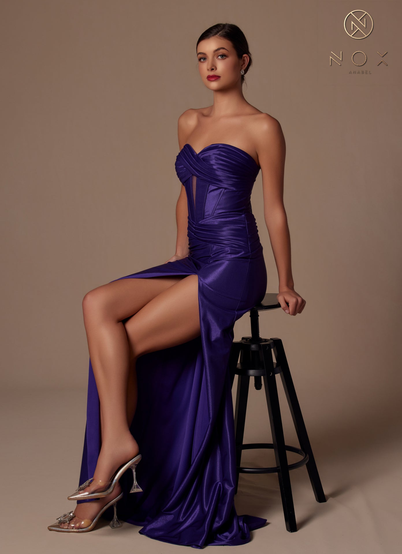 Nox Anabel -T1489 Sweetheart Strapless Draped Satin Dress