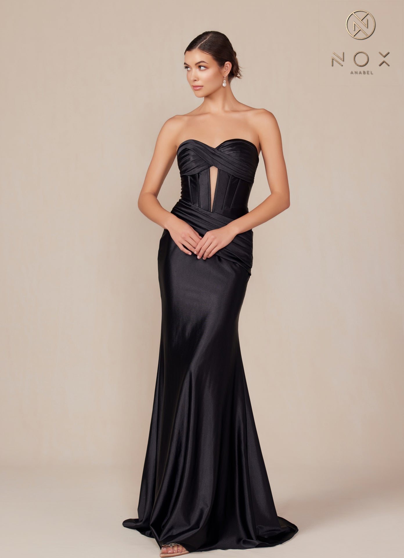 Nox Anabel -T1500 Fitted Strapless Satin Sheath Dress