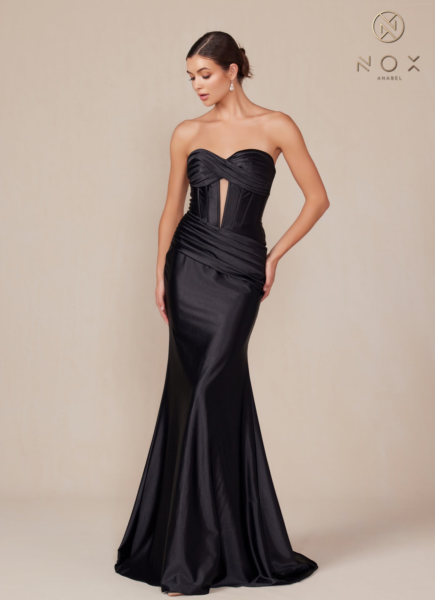 Nox Anabel -T1500 Fitted Strapless Satin Sheath Dress