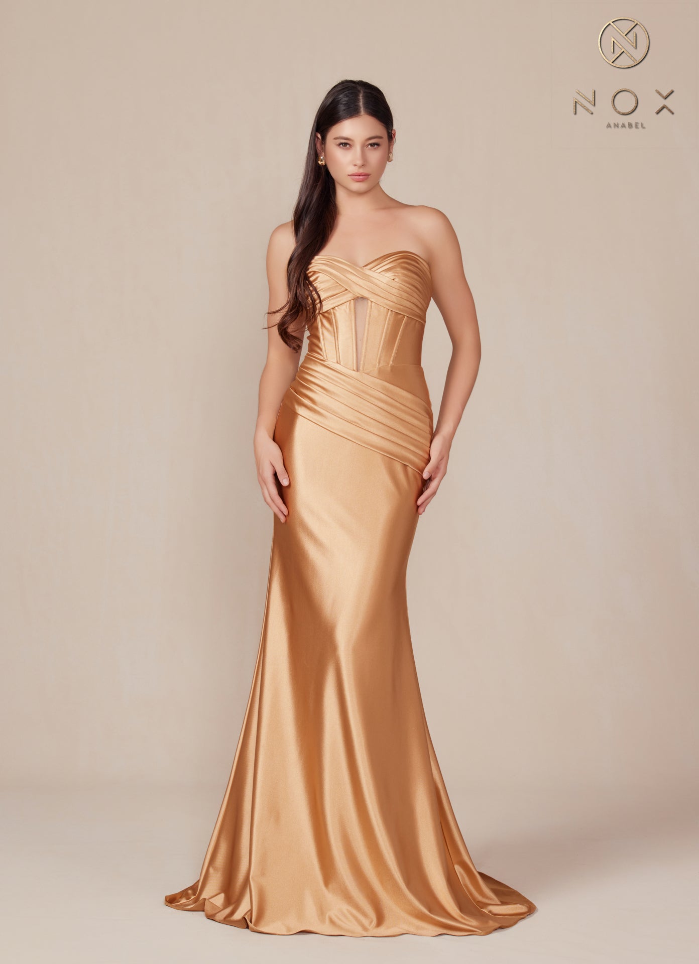 Nox Anabel -T1500 Fitted Strapless Satin Sheath Dress