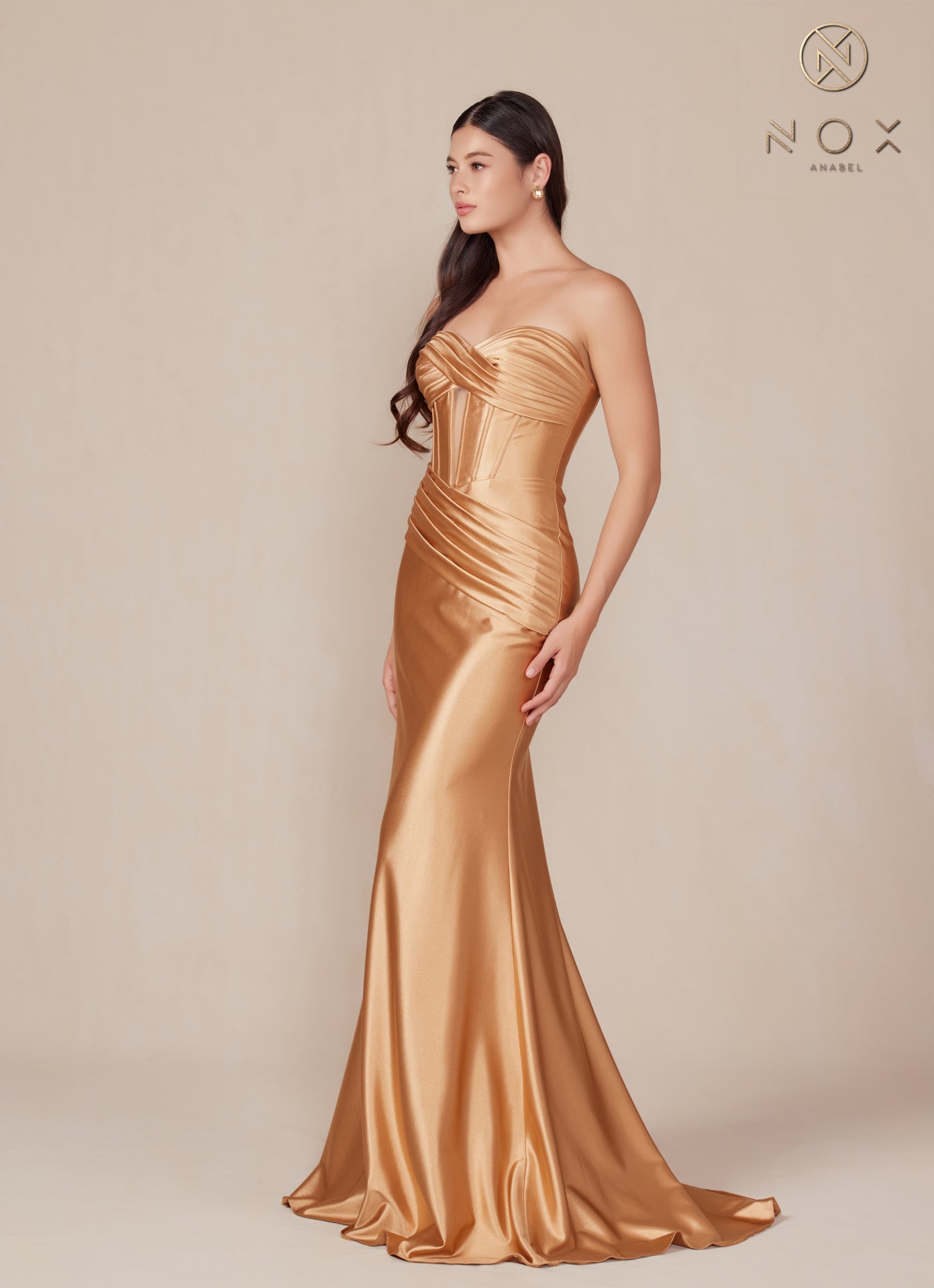 Nox Anabel -T1500 Fitted Strapless Satin Sheath Dress