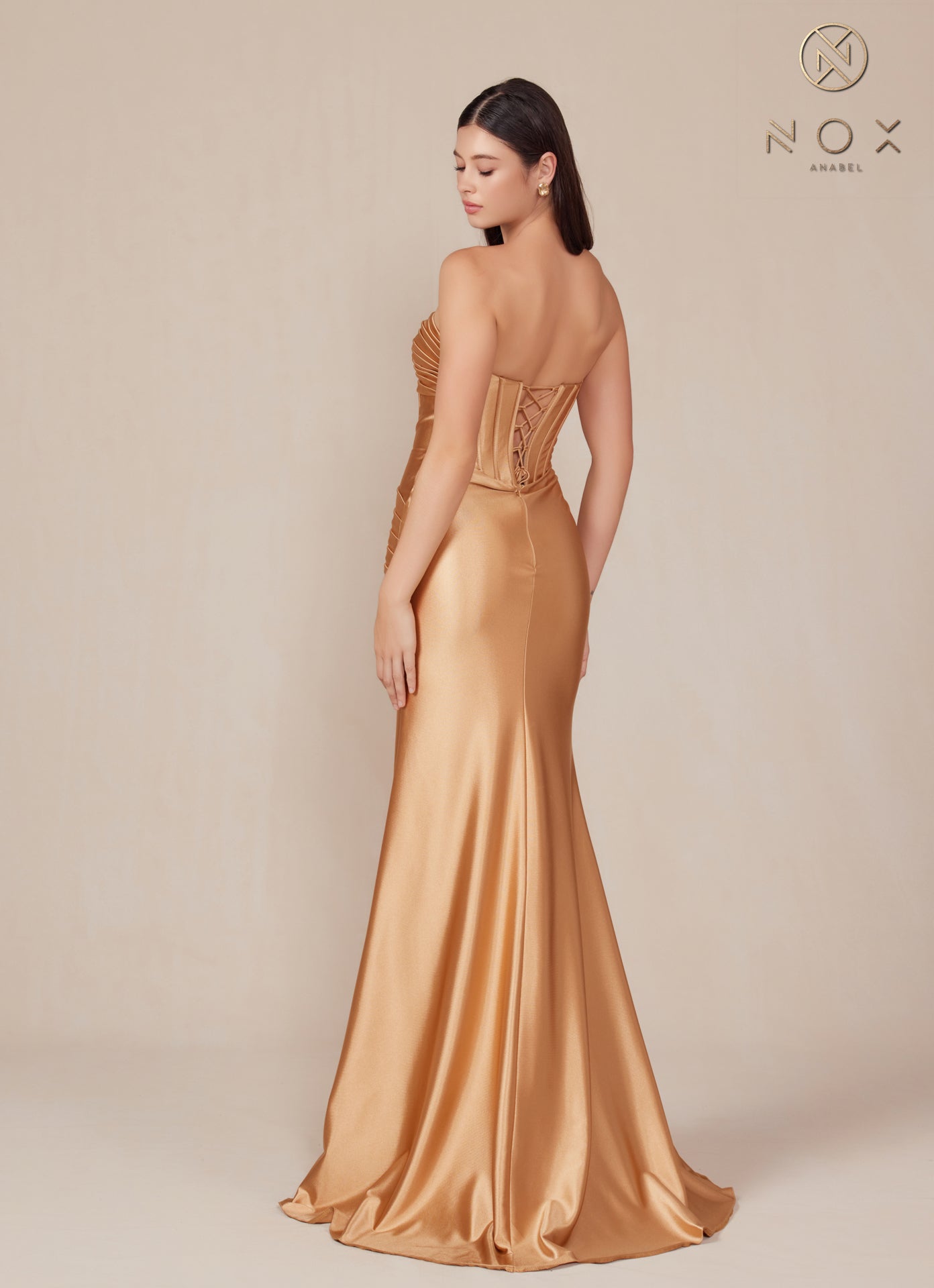 Nox Anabel -T1500 Fitted Strapless Satin Sheath Dress