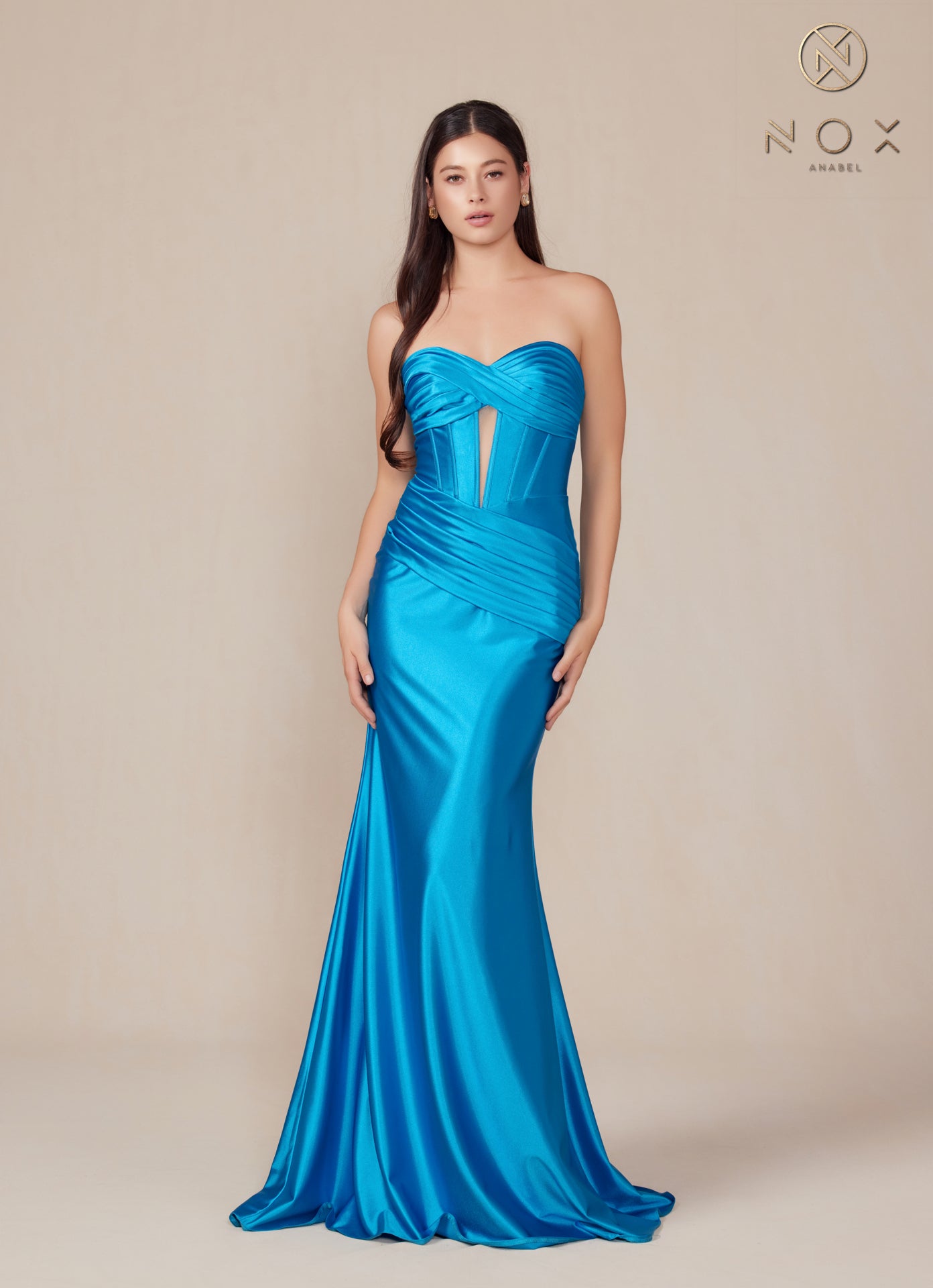 Nox Anabel -T1500 Fitted Strapless Satin Sheath Dress