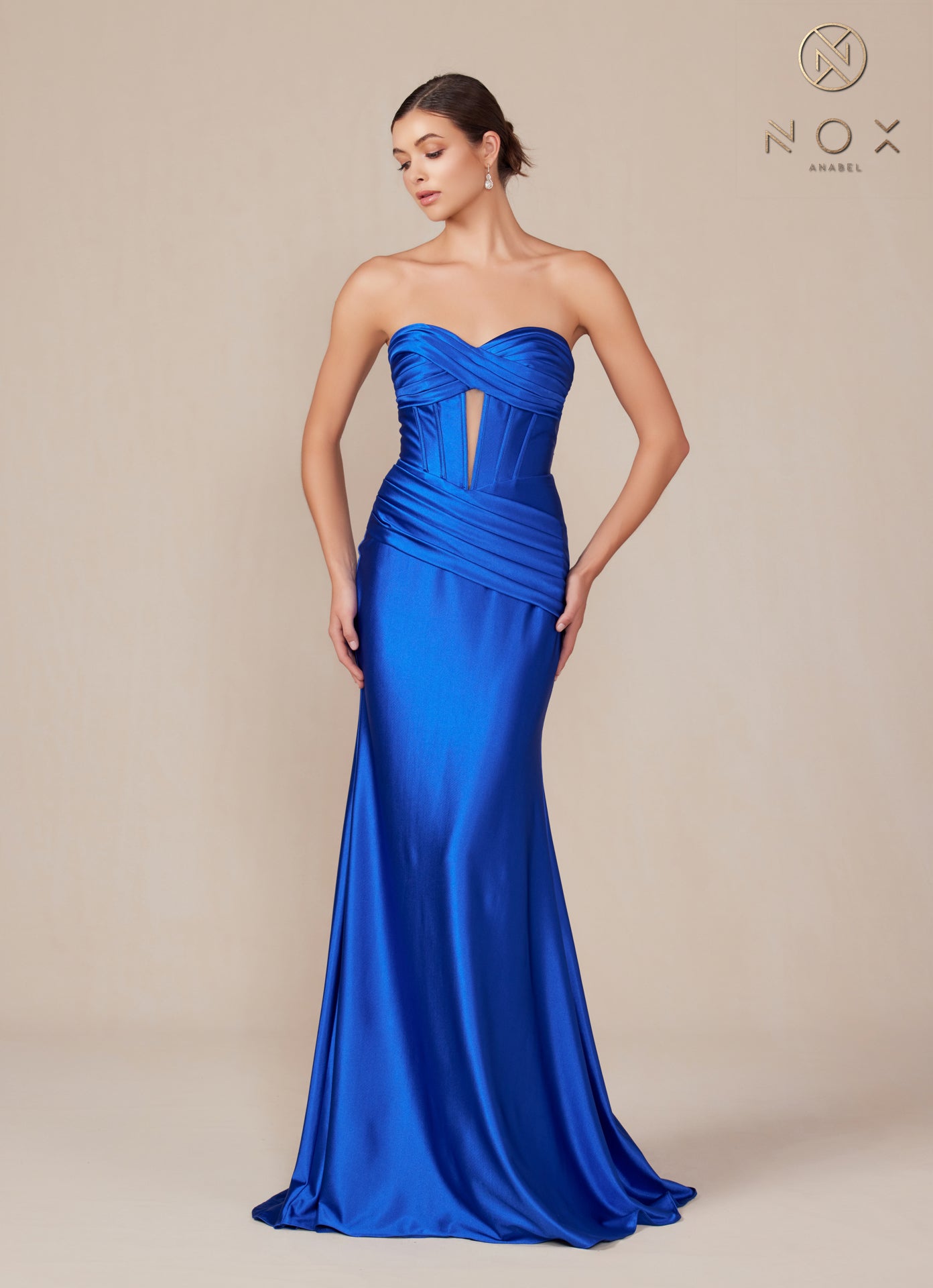 Nox Anabel -T1500 Fitted Strapless Satin Sheath Dress