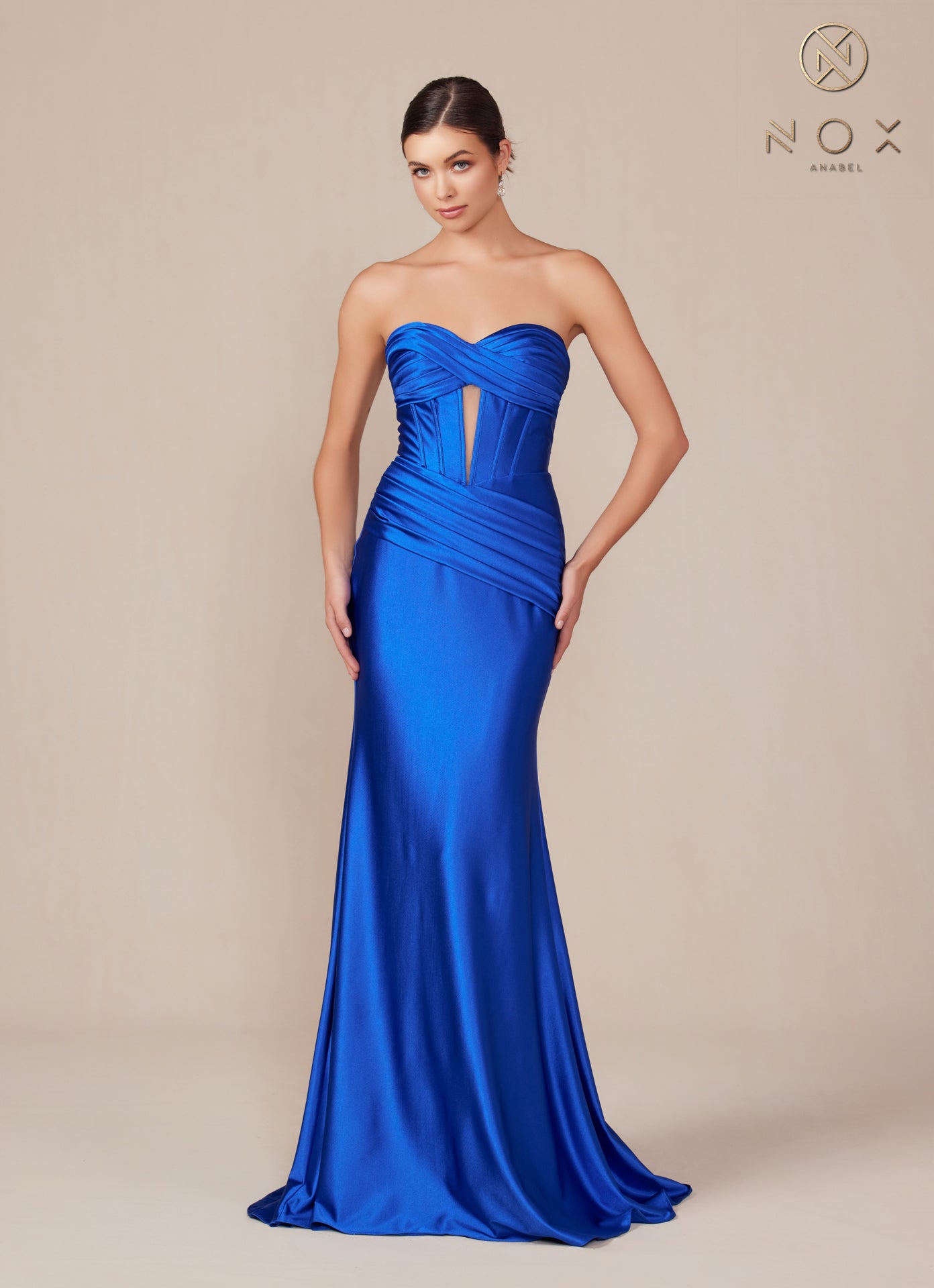 Nox Anabel -T1500 Fitted Strapless Satin Sheath Dress