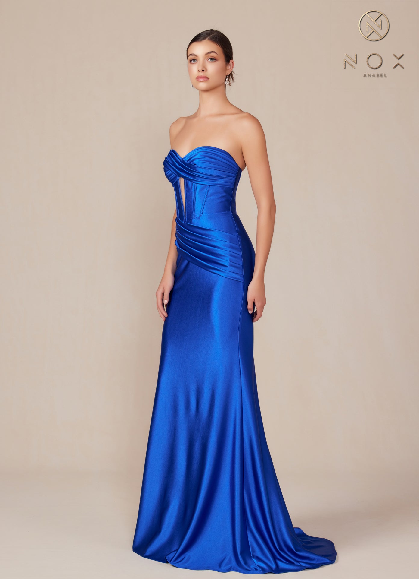 Nox Anabel -T1500 Fitted Strapless Satin Sheath Dress