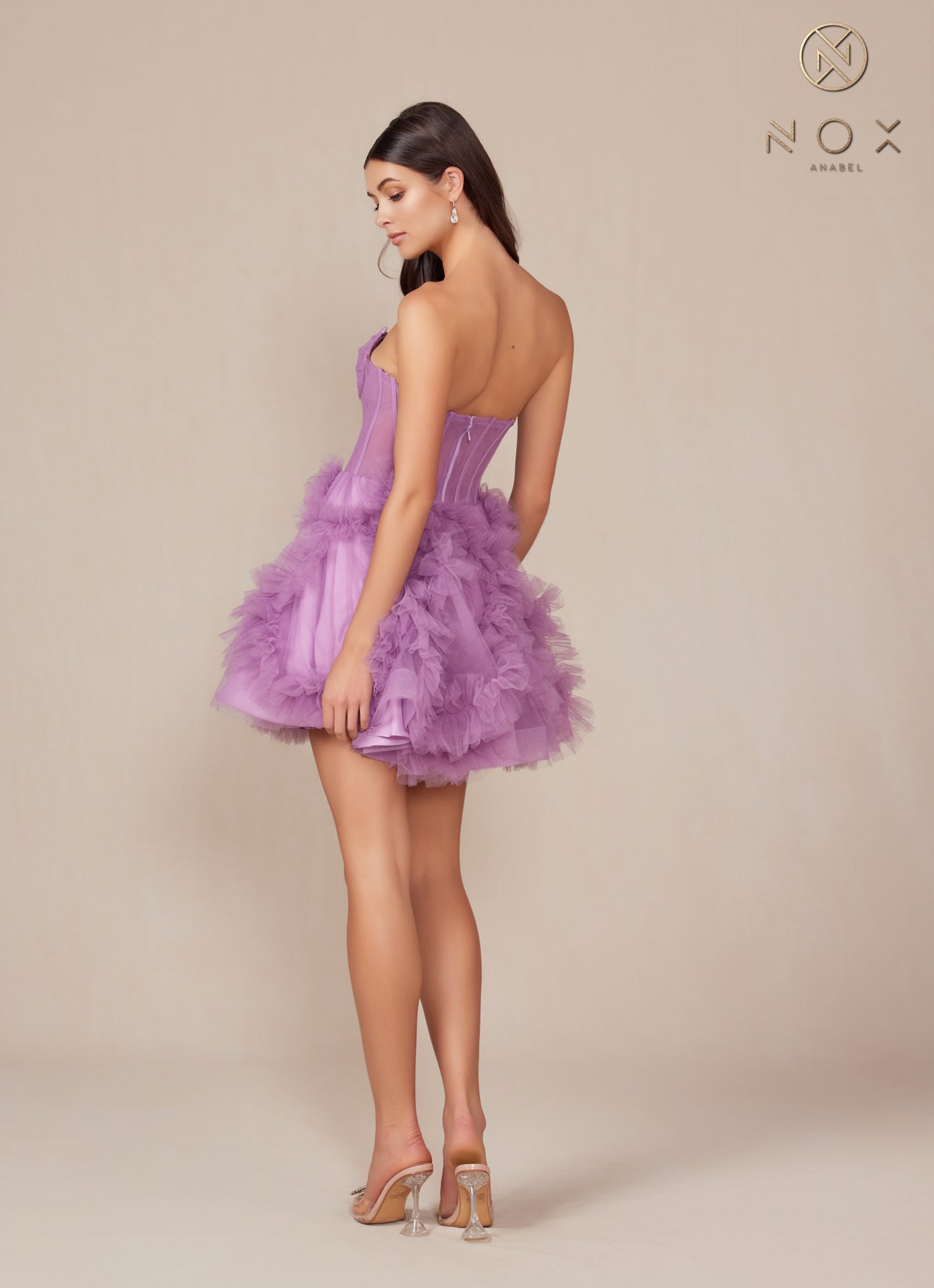 Nox Anabel -Y859 Strapless Ruffled A-Line Tulle Short Dress