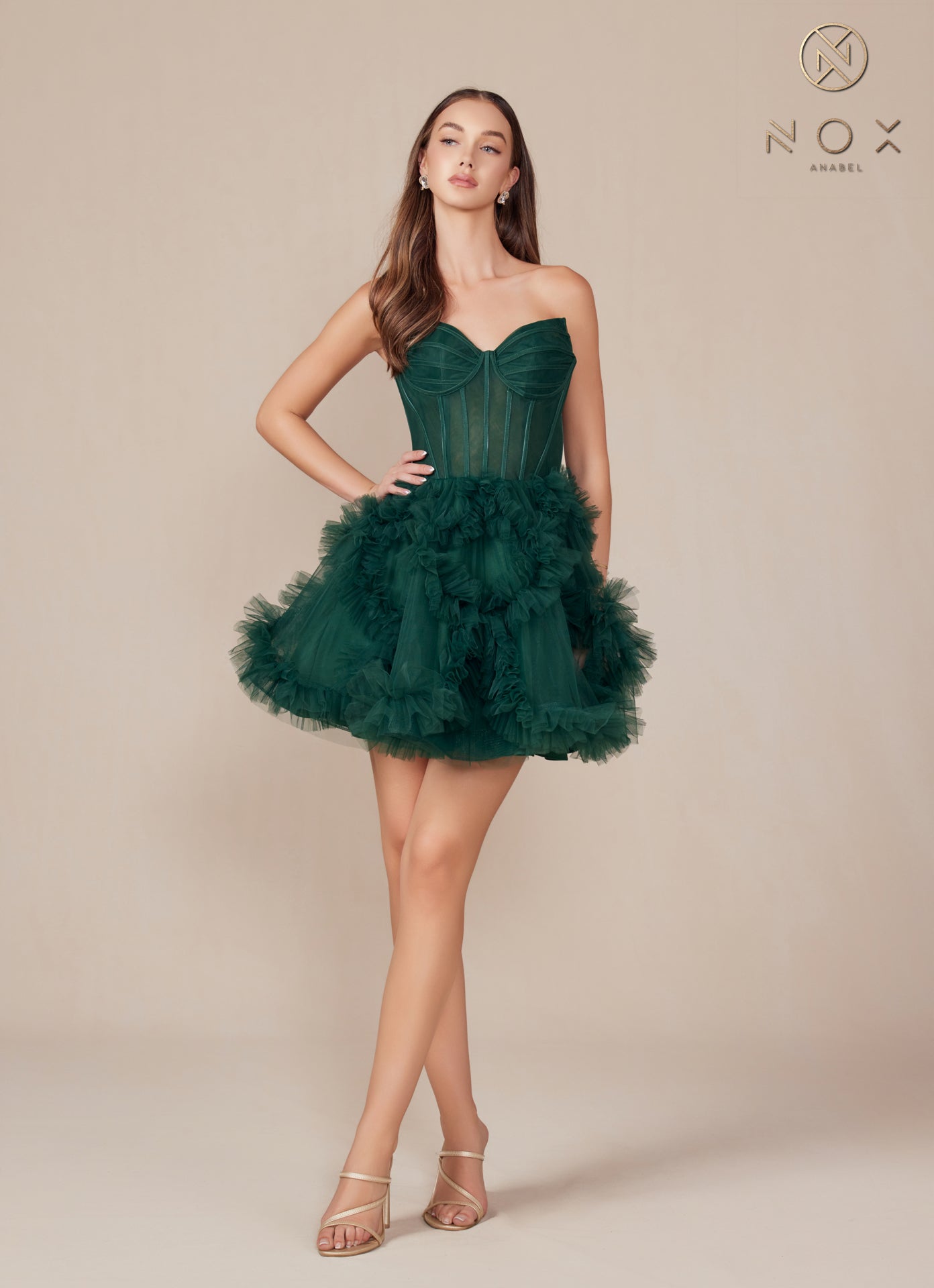 Nox Anabel -Y859 Strapless Ruffled A-Line Tulle Short Dress