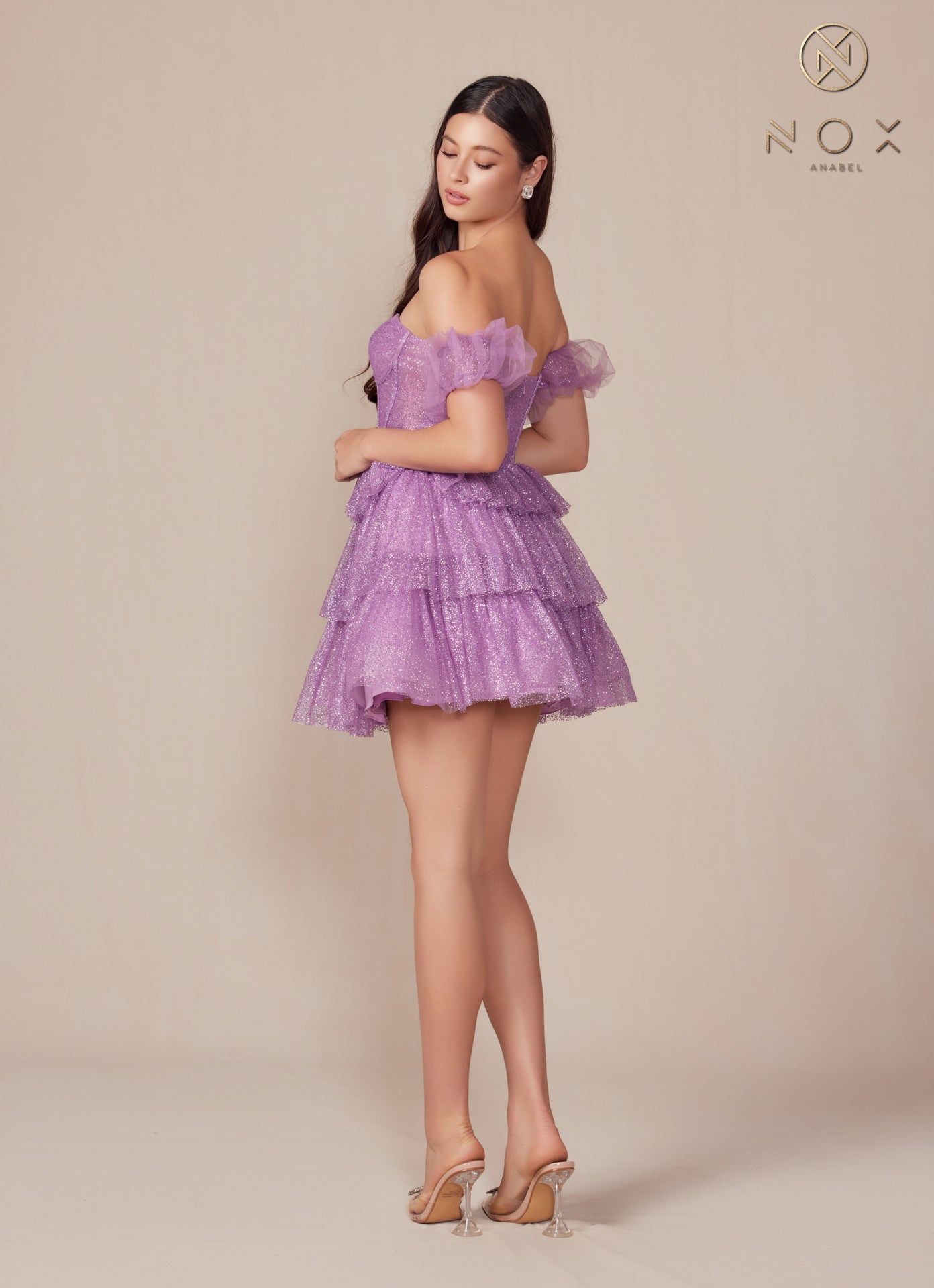 Nox Anabel -Y860 Strapless Tiered Glitter A-Line Short Dress