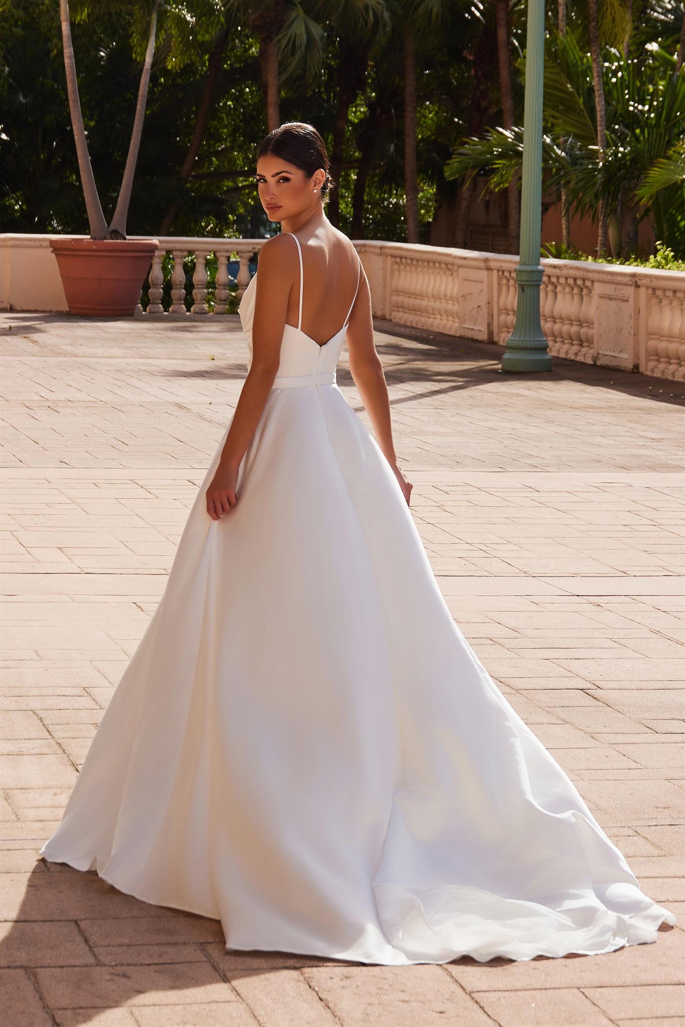 Nox Anabel -JE1015 V-Neck Pleated Satin A-Line Bridal Dress