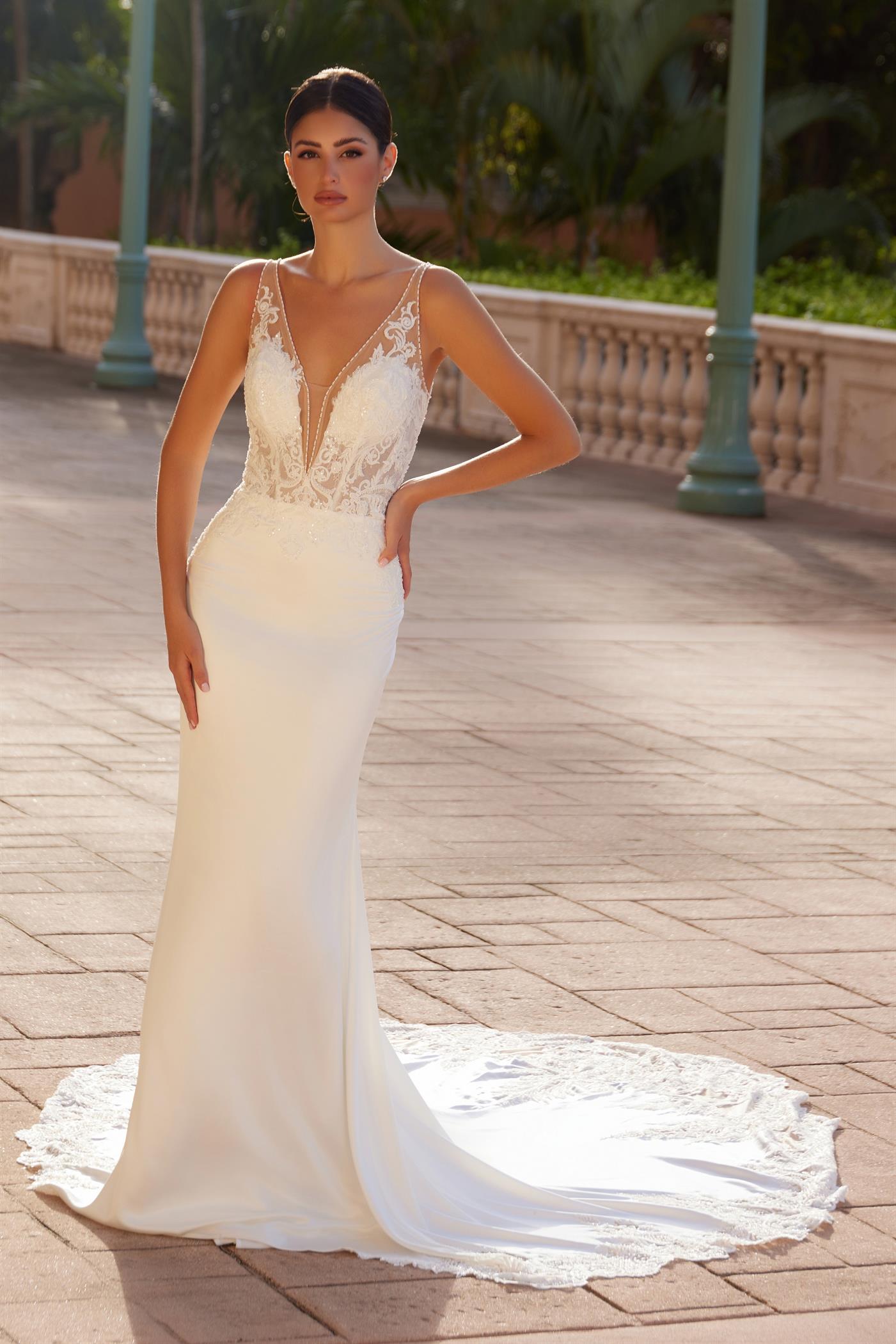 Nox Anabel -JE1022L V-Neck Embroidered Satin Mermaid Bridal Dress