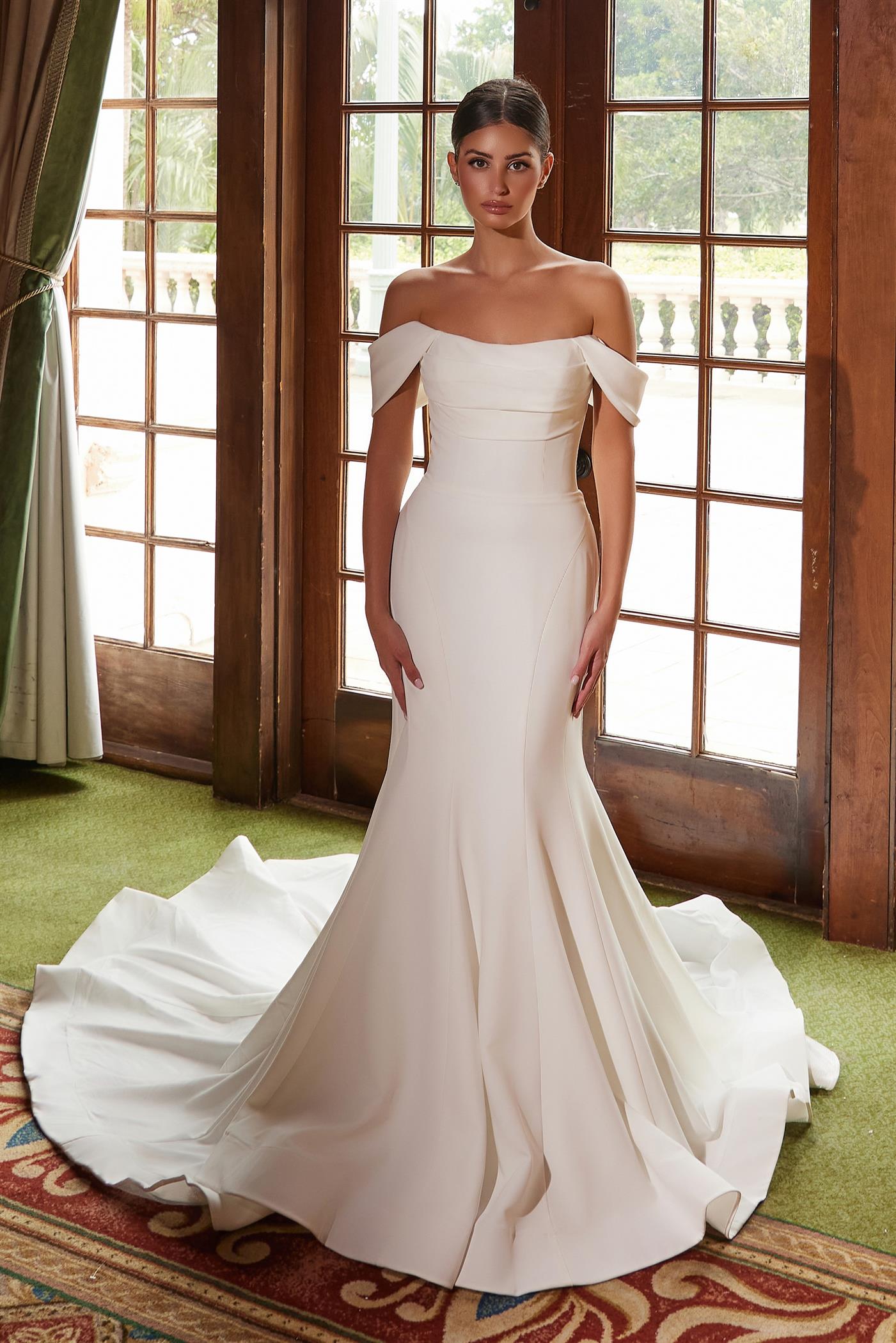 Nox Anabel -JW1032 Off Shoulder Satin Mermaid Bridal Dress