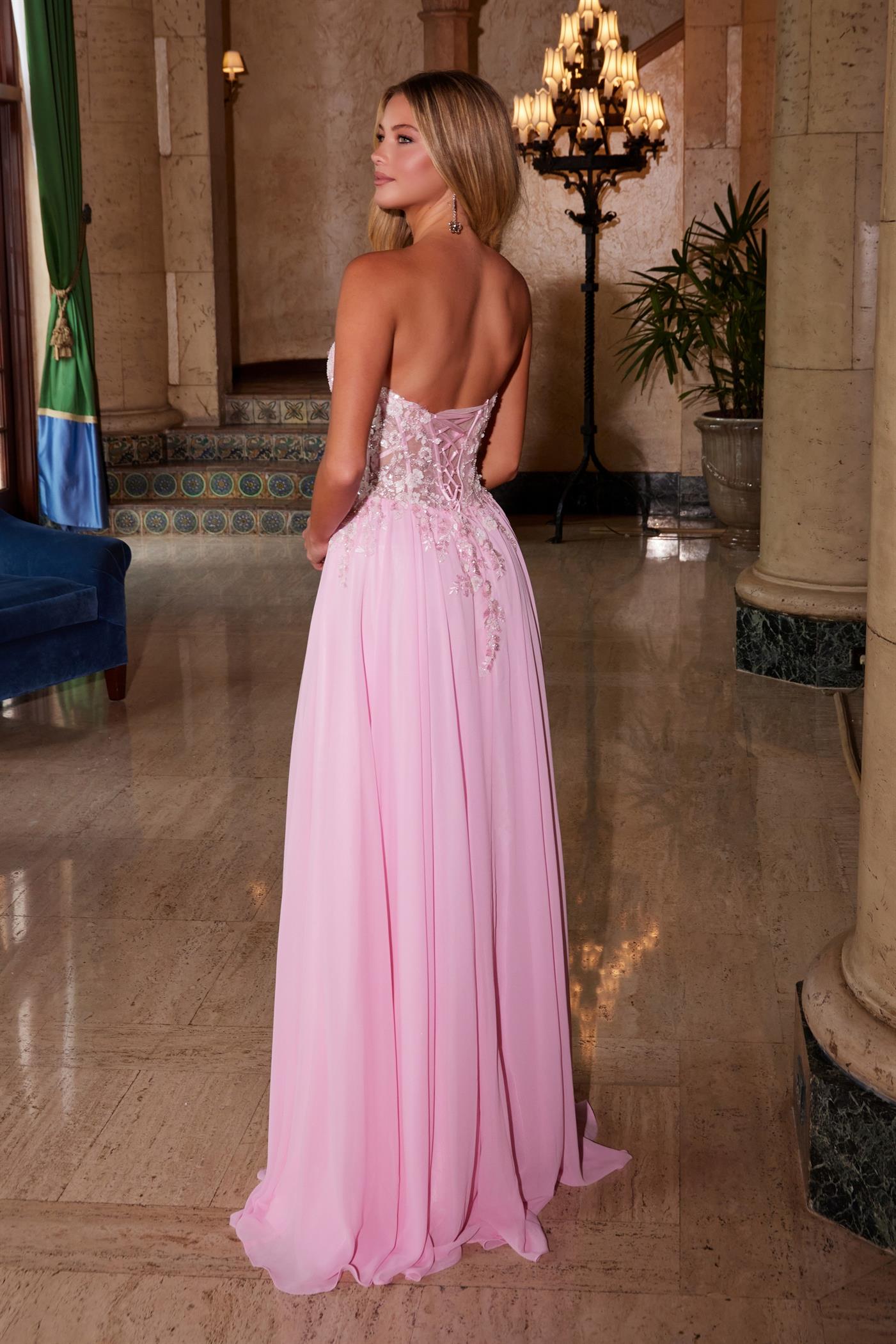 Nox Anabel -C1617 Strapless Applique A-Line Chiffon Dress