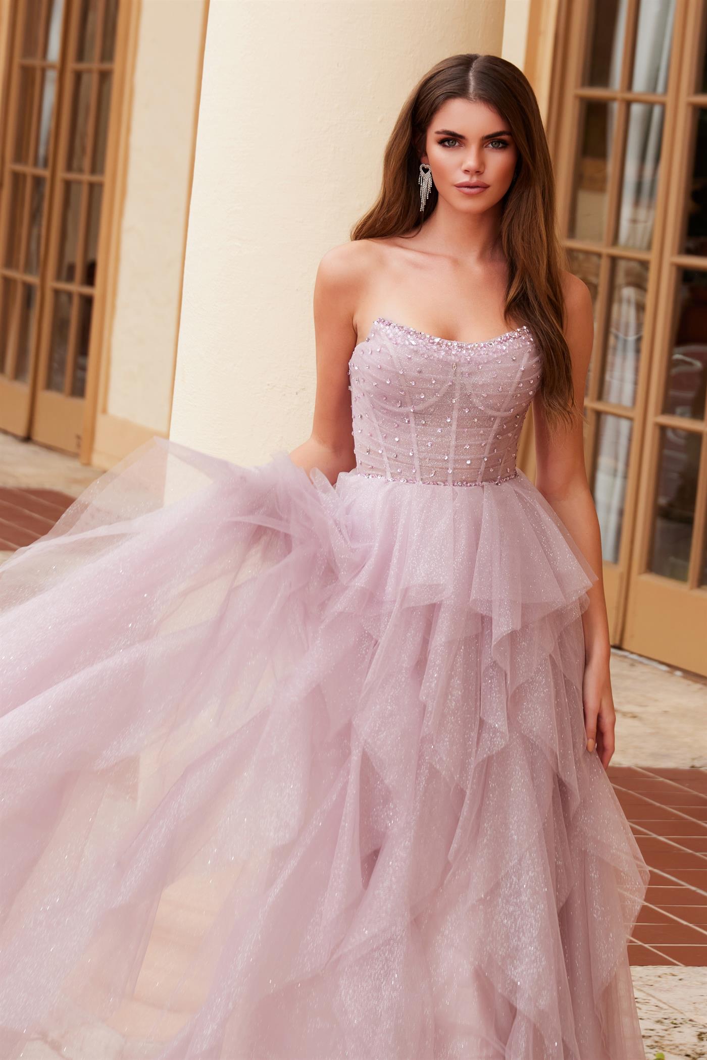 Nox Anabel -A1591 Strapless Glitter Tulle A-Line Dress