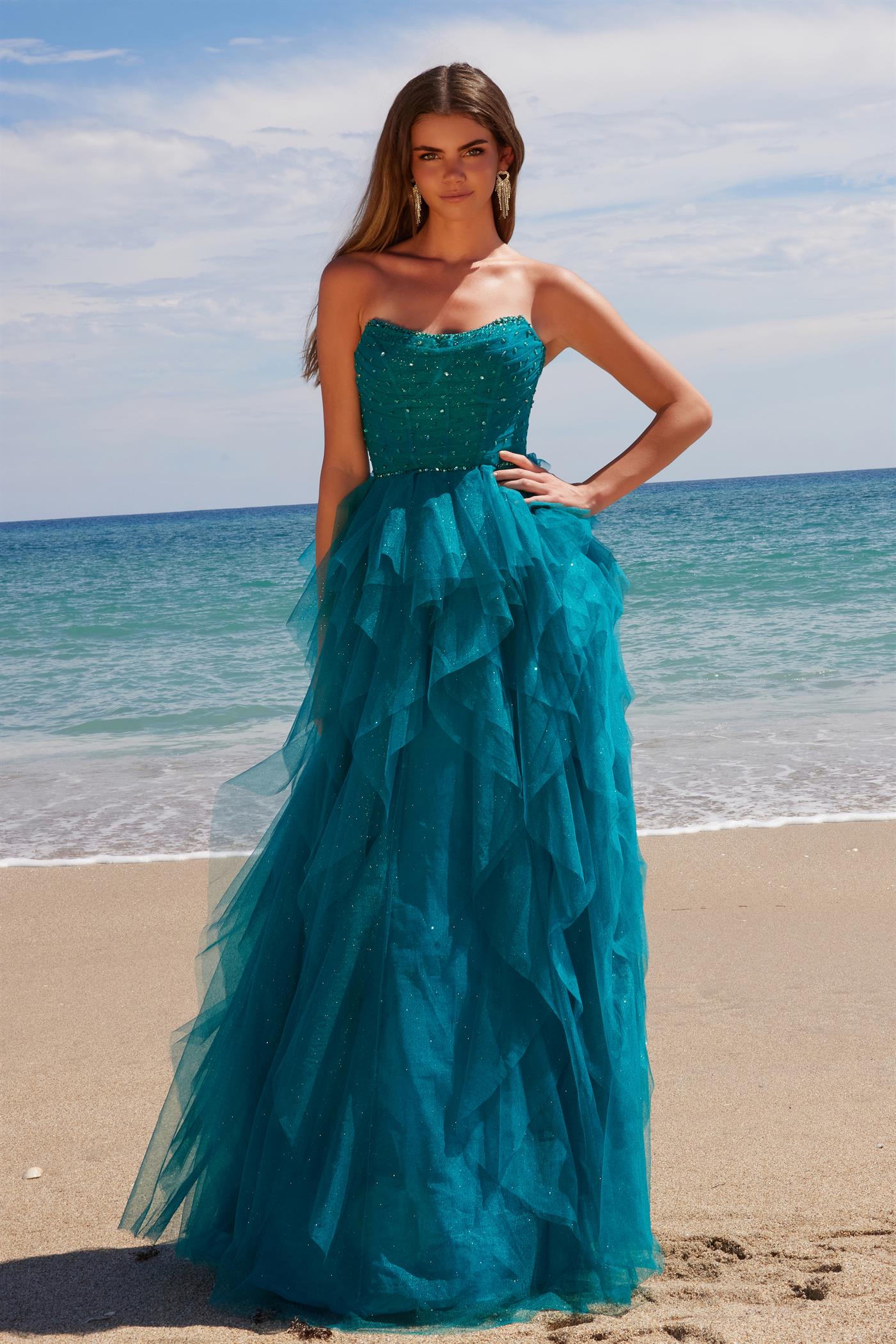 Nox Anabel -A1591 Strapless Glitter Tulle A-Line Dress