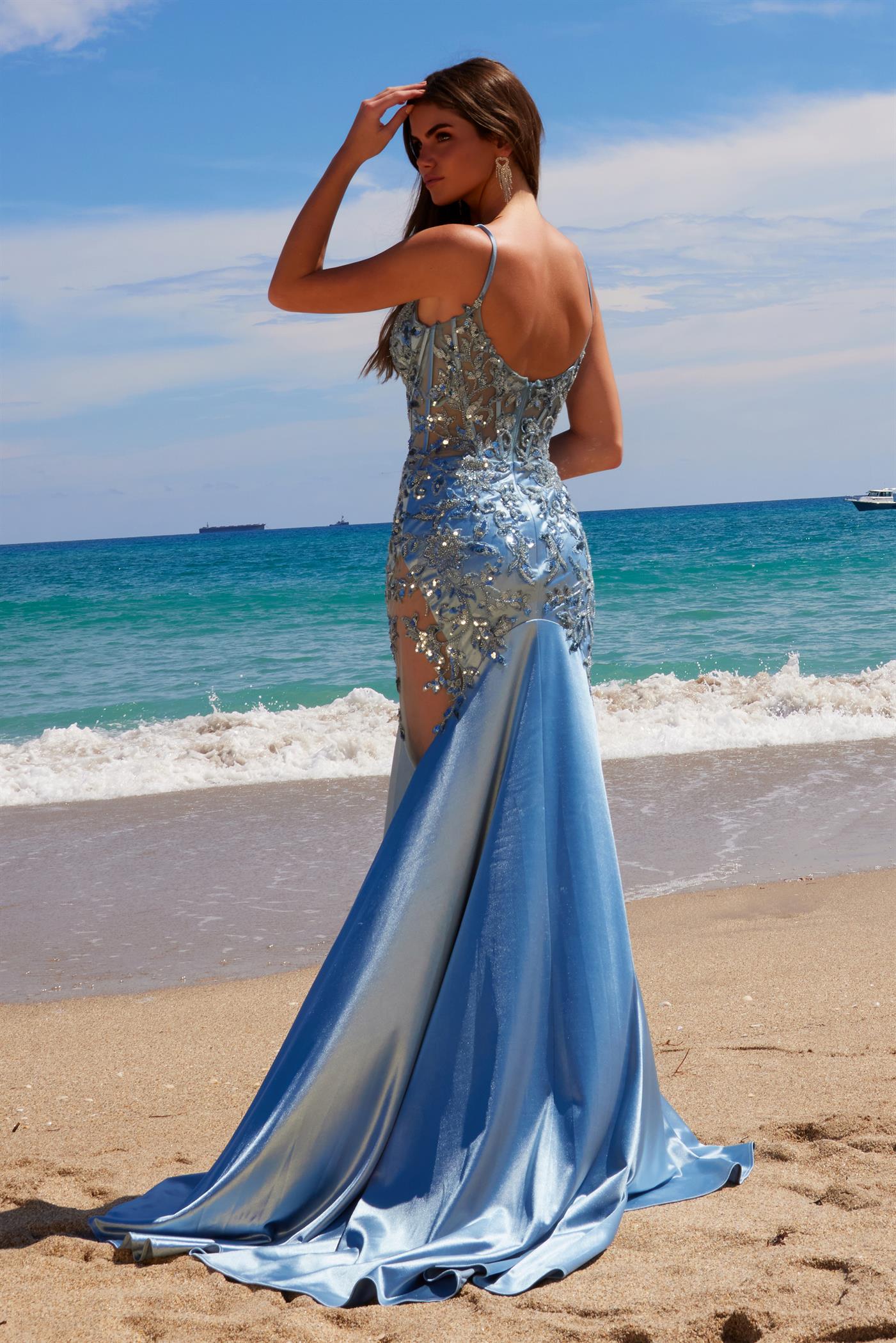 Nox Anabel -E1532 Scoop Neck Sequin Applique Mermaid Dress