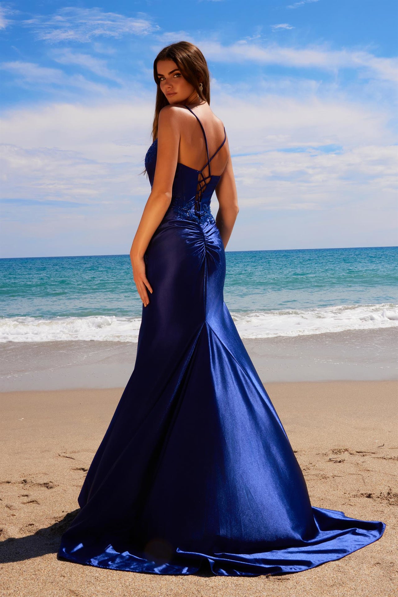 Nox Anabel -E1488 Sweetheart Beaded Satin Sheath Dress