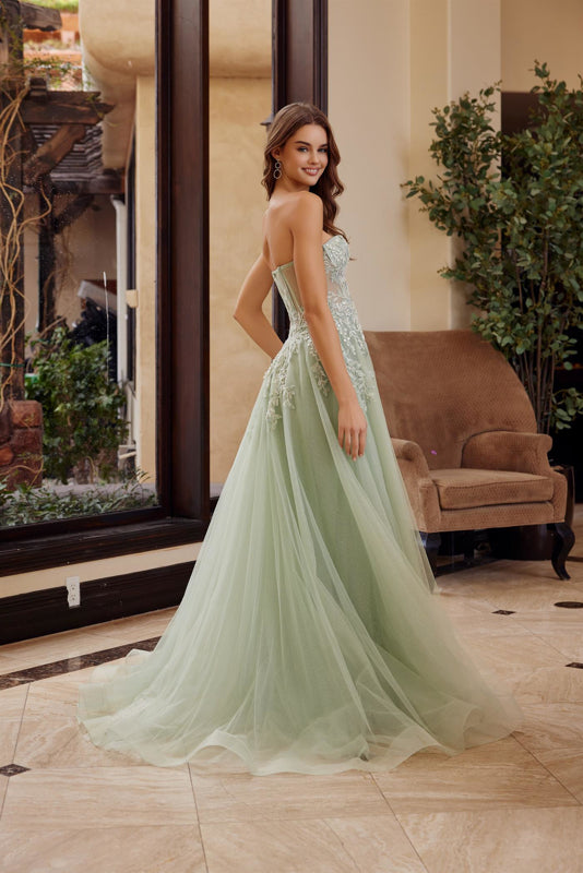 Nox Anabel -G1371 Strapless Sequin Applique A-Line Tulle Dress