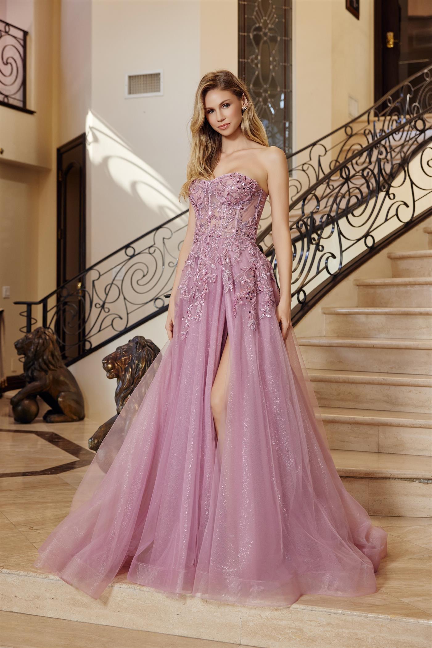 Nox Anabel -G1371 Strapless Sequin Applique A-Line Tulle Dress