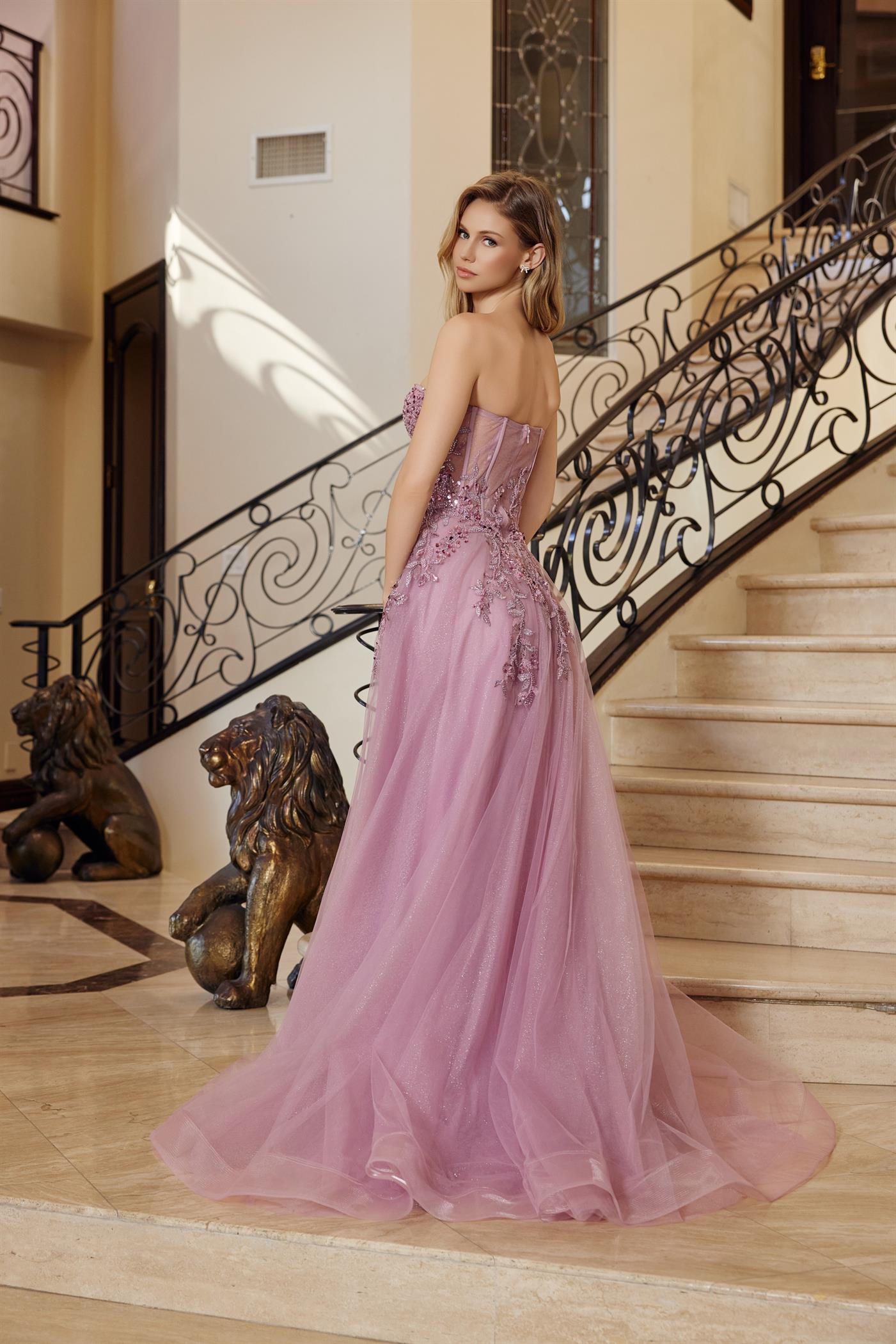 Nox Anabel -G1371 Strapless Sequin Applique A-Line Tulle Dress
