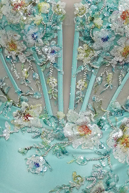 Nox Anabel -D7010 Floral Applique Corset Satin Short Dress