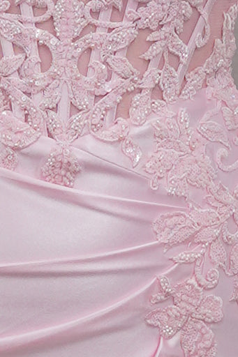 Nox Anabel -D7013 Off Shoulder Lace Corset Satin Ruched Short Dress