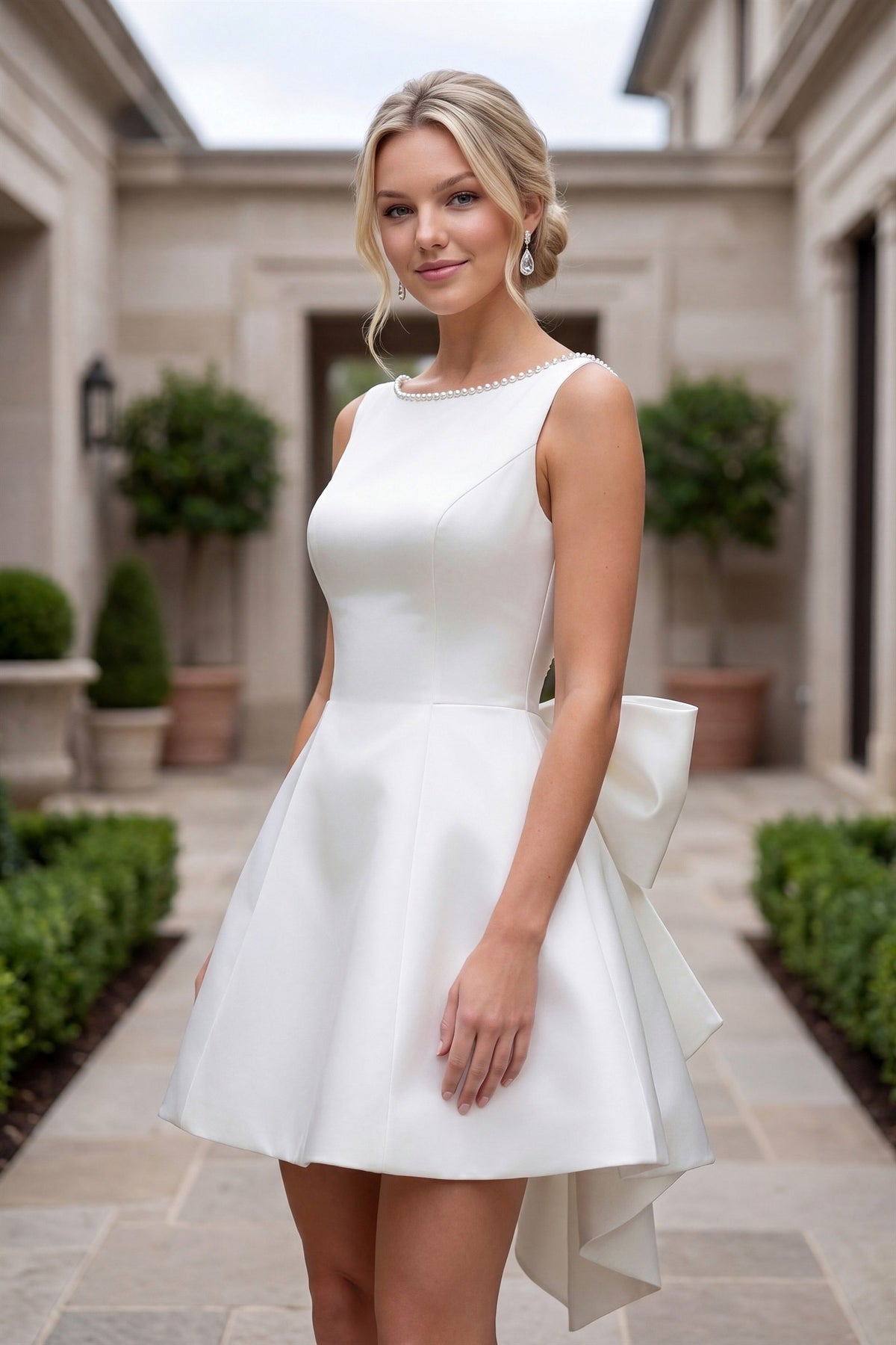 Nox Anabel -Y7001W Satin Short Sleeveless A-line Dress