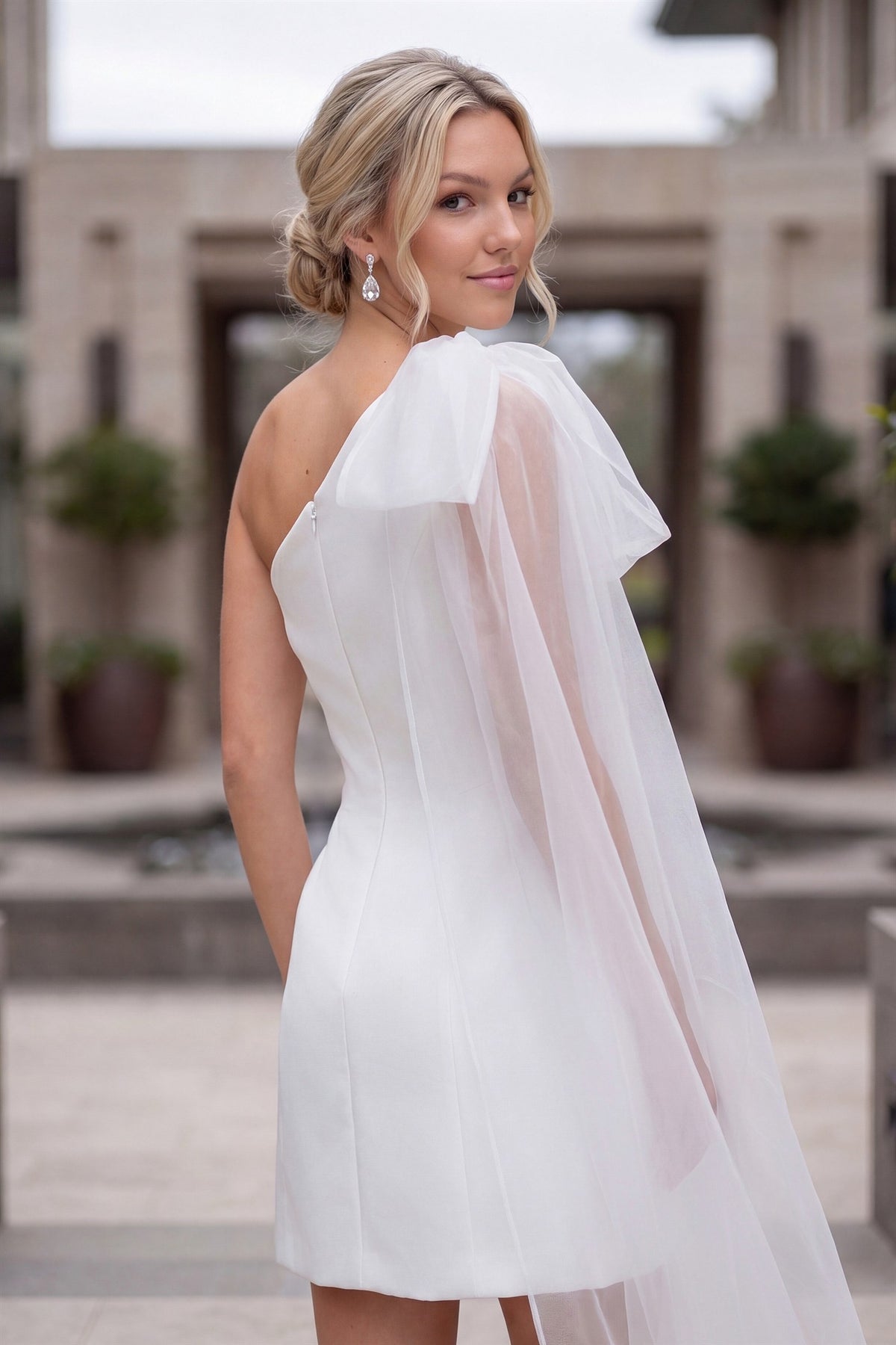 Nox Anabel -Y7003W Satin Short One Shoulder Sheath Dress