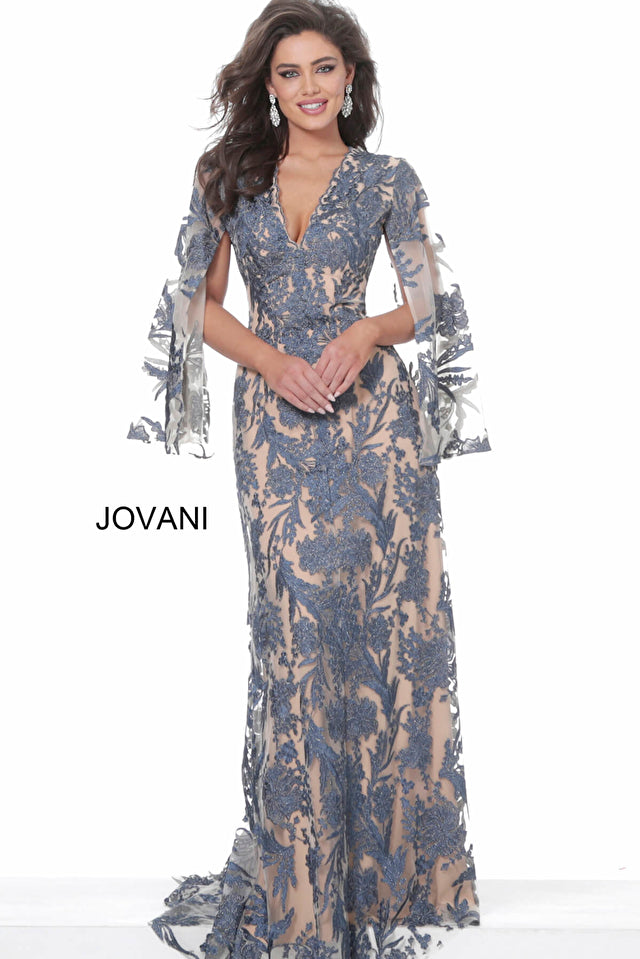 V-Neck Lace Sheath Gown By Jovani -00752