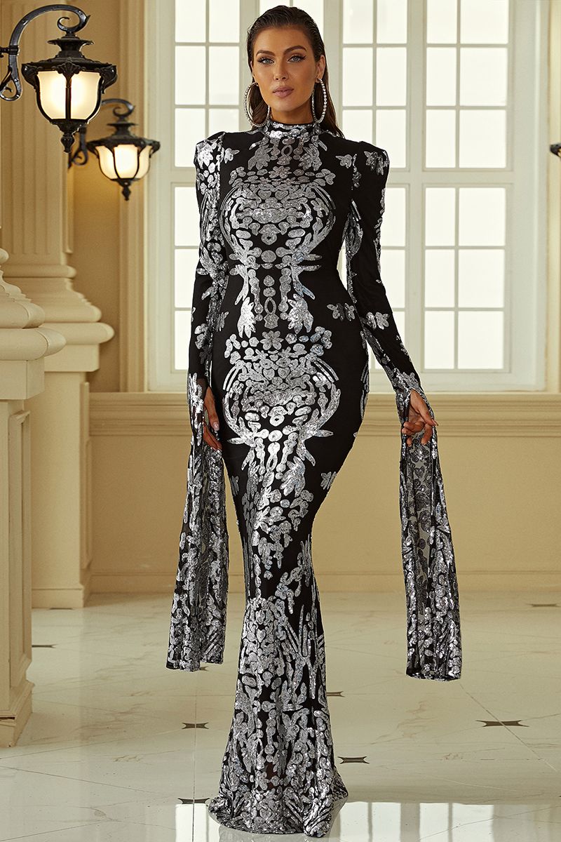 Azina -XJ1262 Long Sleeve Mermaid Sequin Formal Dress