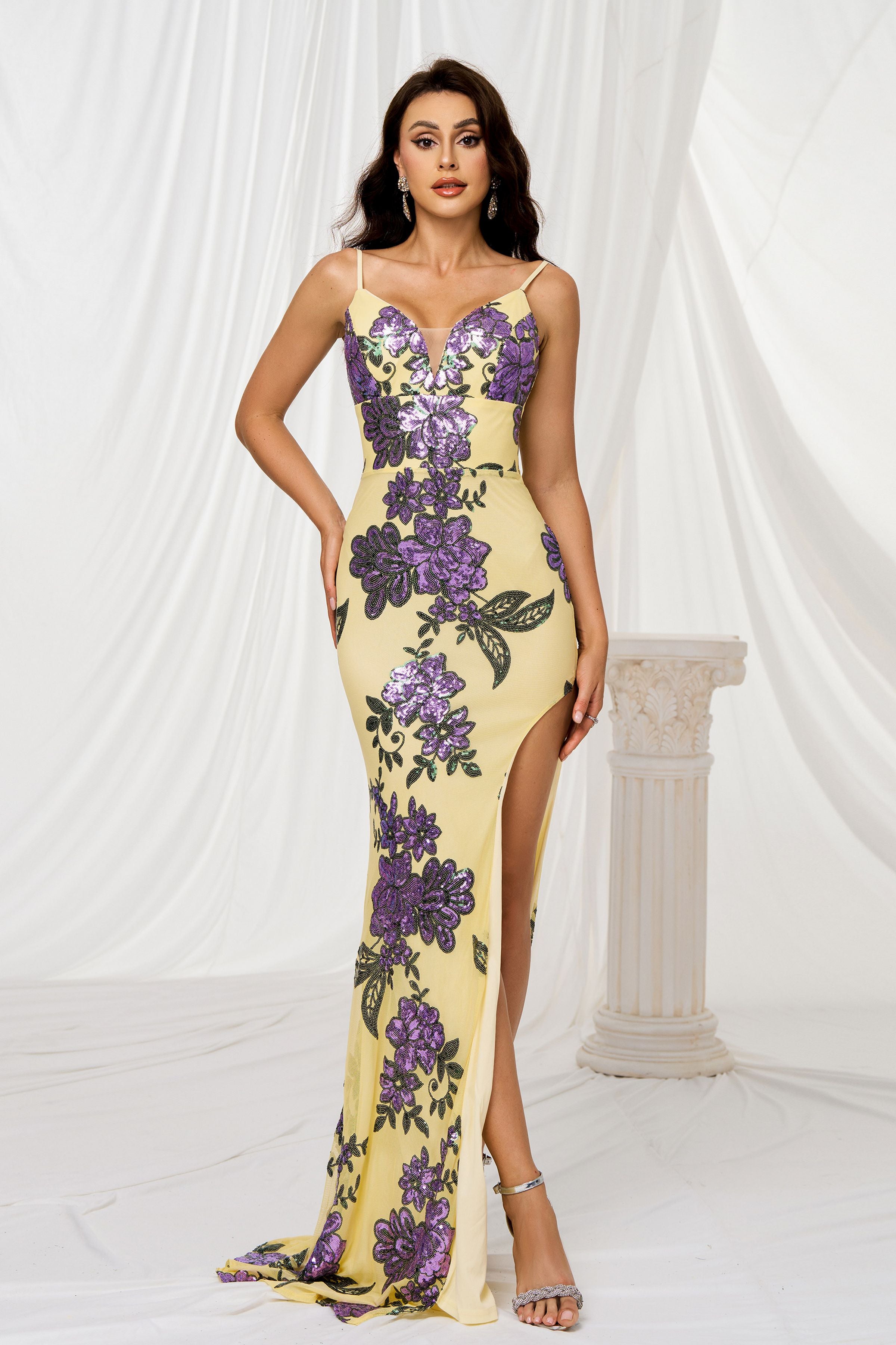 Azina -RJ11354 Sequin Floral Elegant Formal Evening Dress