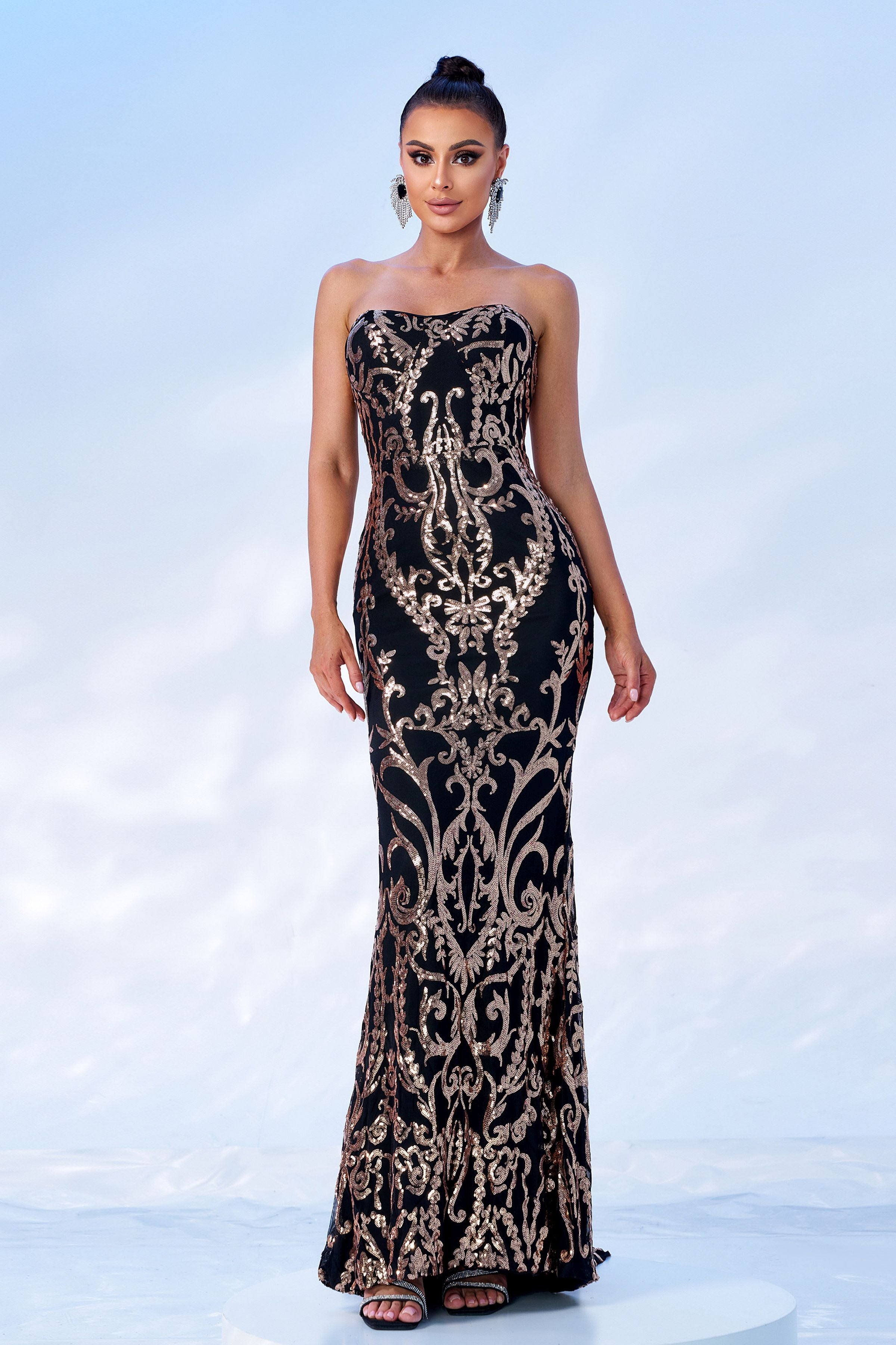 Azina -FT8888 Sequin Fitted Strapless Sheath Gown