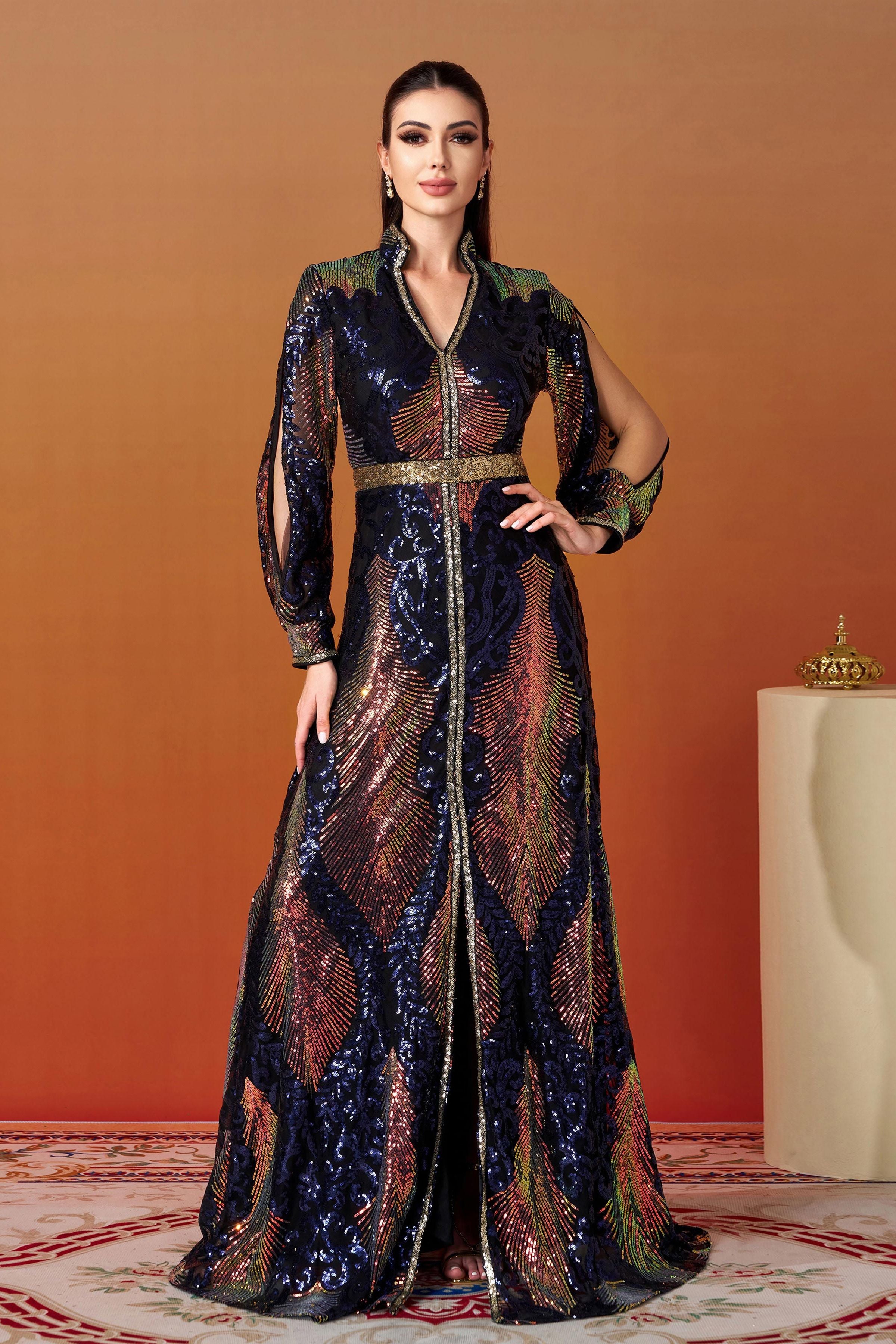 Azina -ME00330 Long Sleeve Sequin Formal Dress