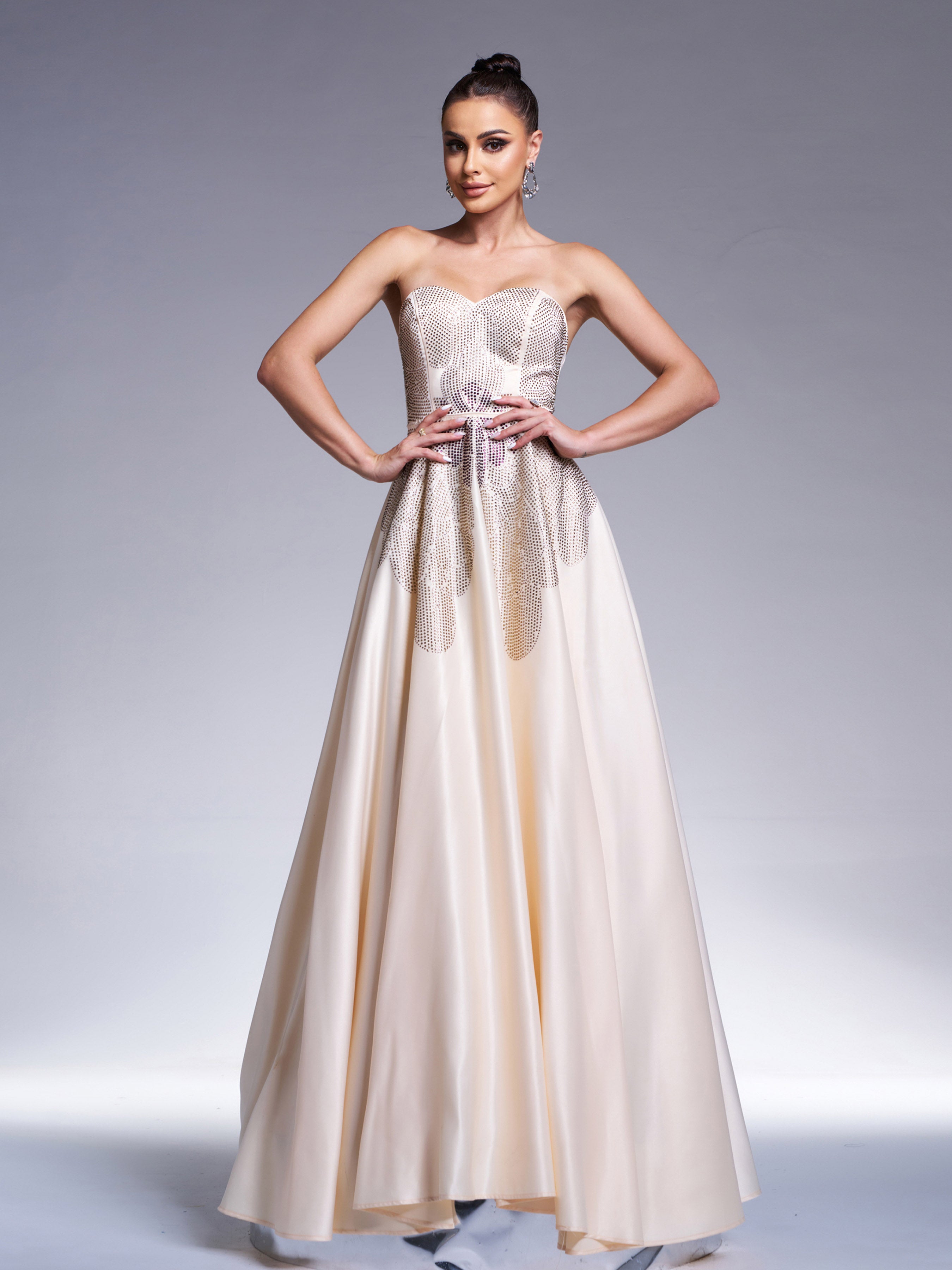Azina -RJ11900 Applique Strapless A-line Long Gown