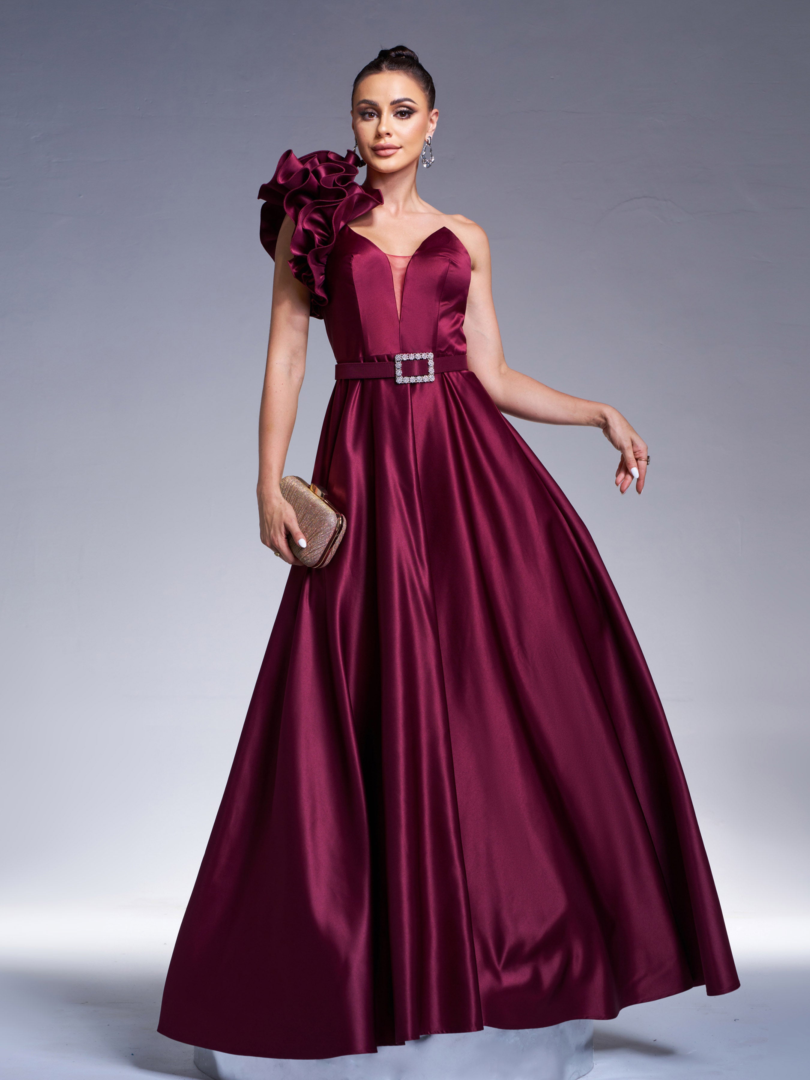 Azina -RJ12022 One Shoulder V-neck A-line Gown