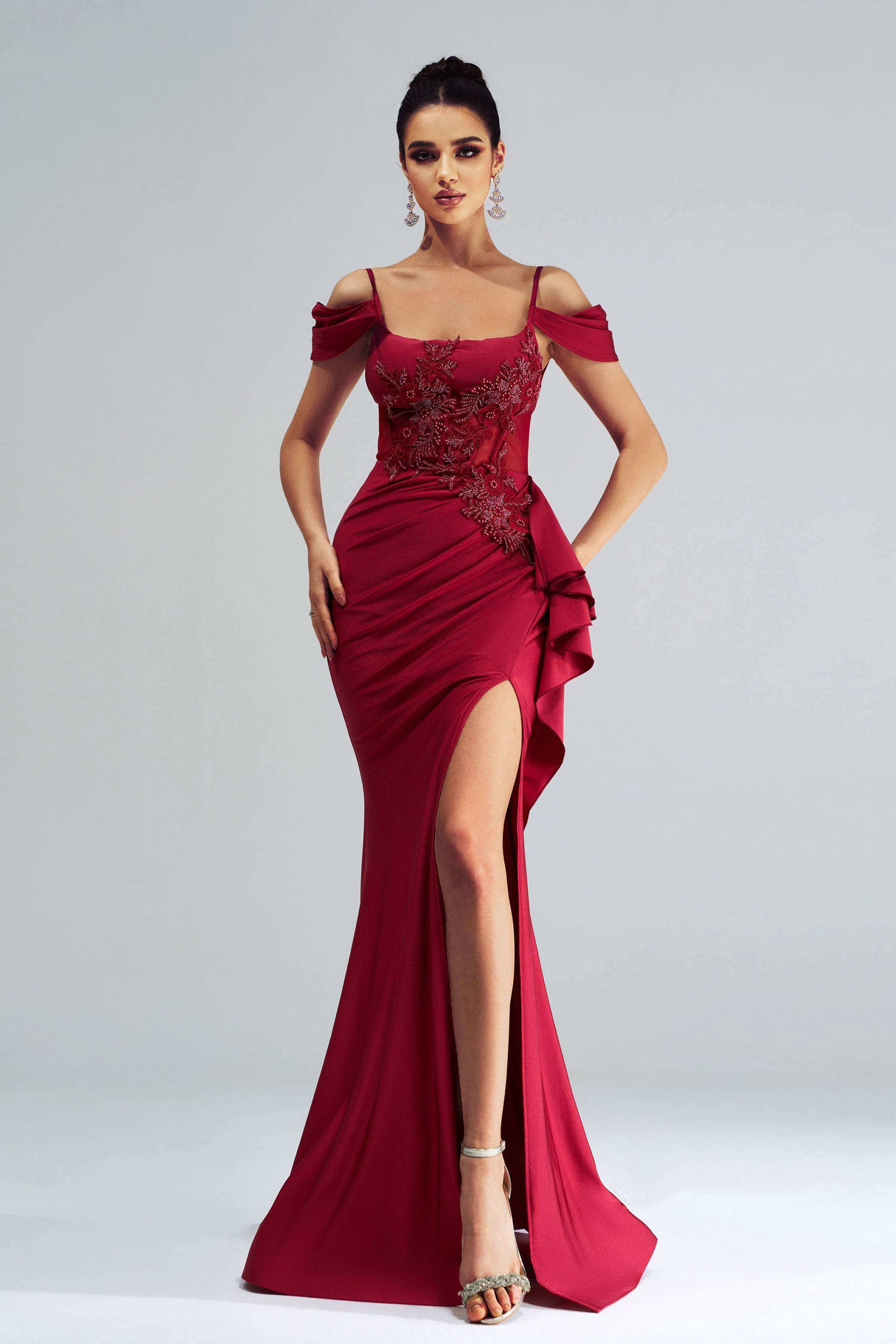 Azina -DH80253 Embroidered Ruffled Mermaid Long Dress
