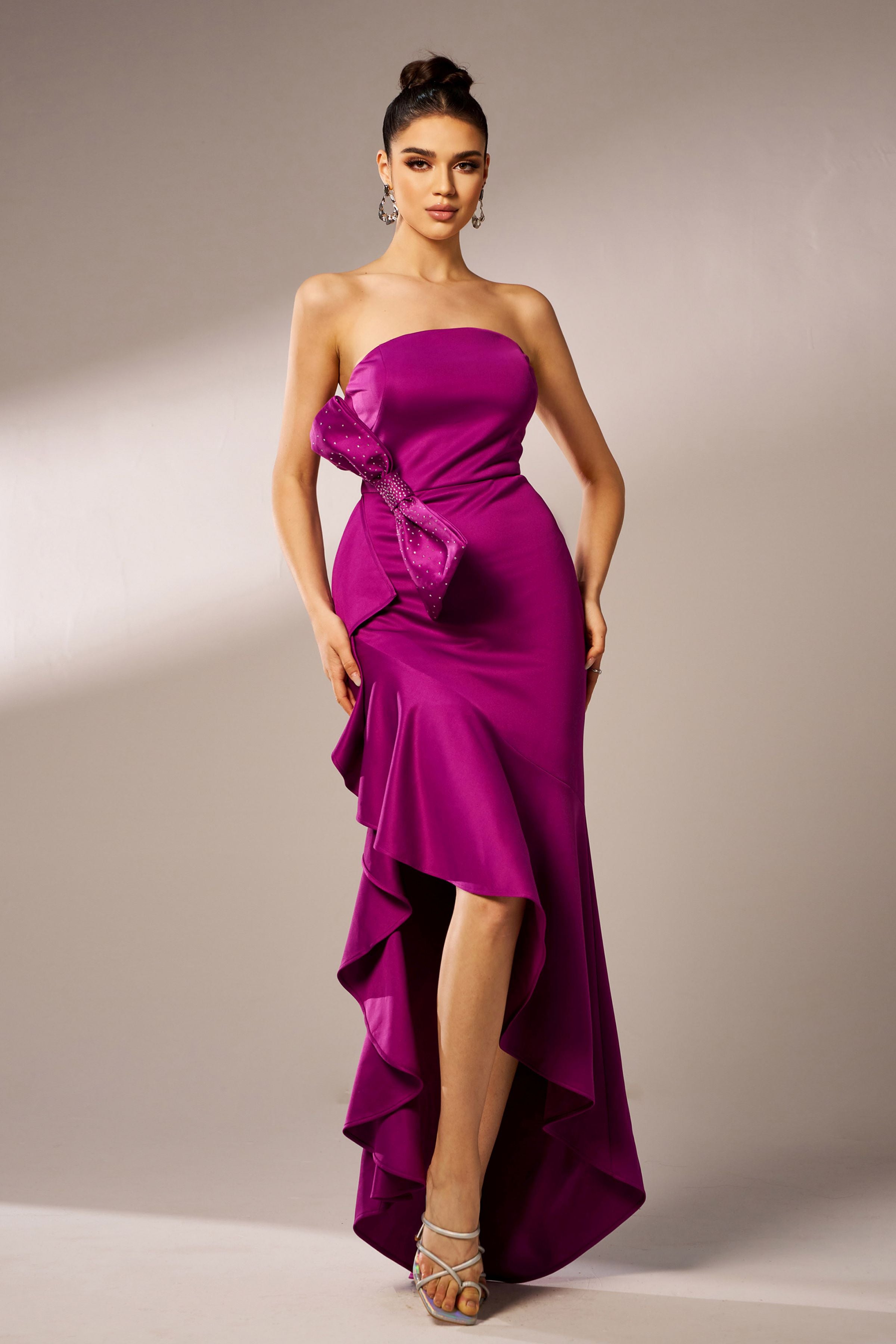 Azina -RJ12016 Ruffled Strapless Ruched Cocktail Evening Dress