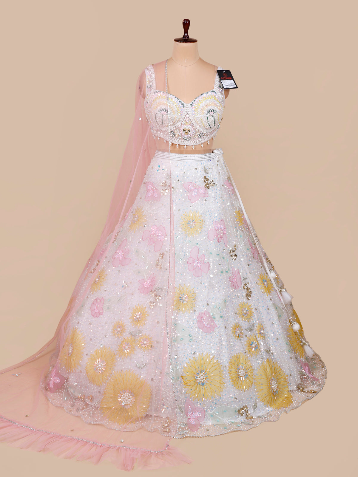 MyFashion KLS-2380 Noor-e-Chand Hand-Embellished White Net Lehenga