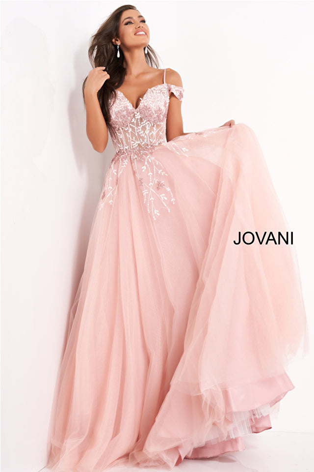 Off the Shoulder Embellished Evening Dress by Jovani -02022